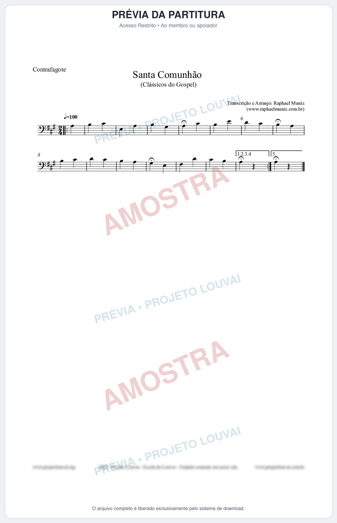 Prévia protegida da primeira página da partitura Partitura para Contrafagote - Santa Comunhão - Salmos e Hinos nº543 - Clássicos do Gospel