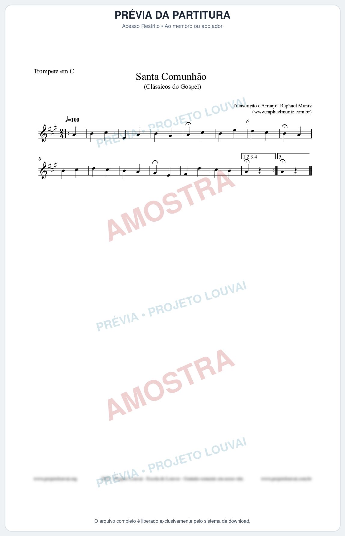 Prévia protegida da primeira página da partitura Partitura para Trompete em C - Santa Comunhão - Salmos e Hinos nº543 - Clássicos do Gospel