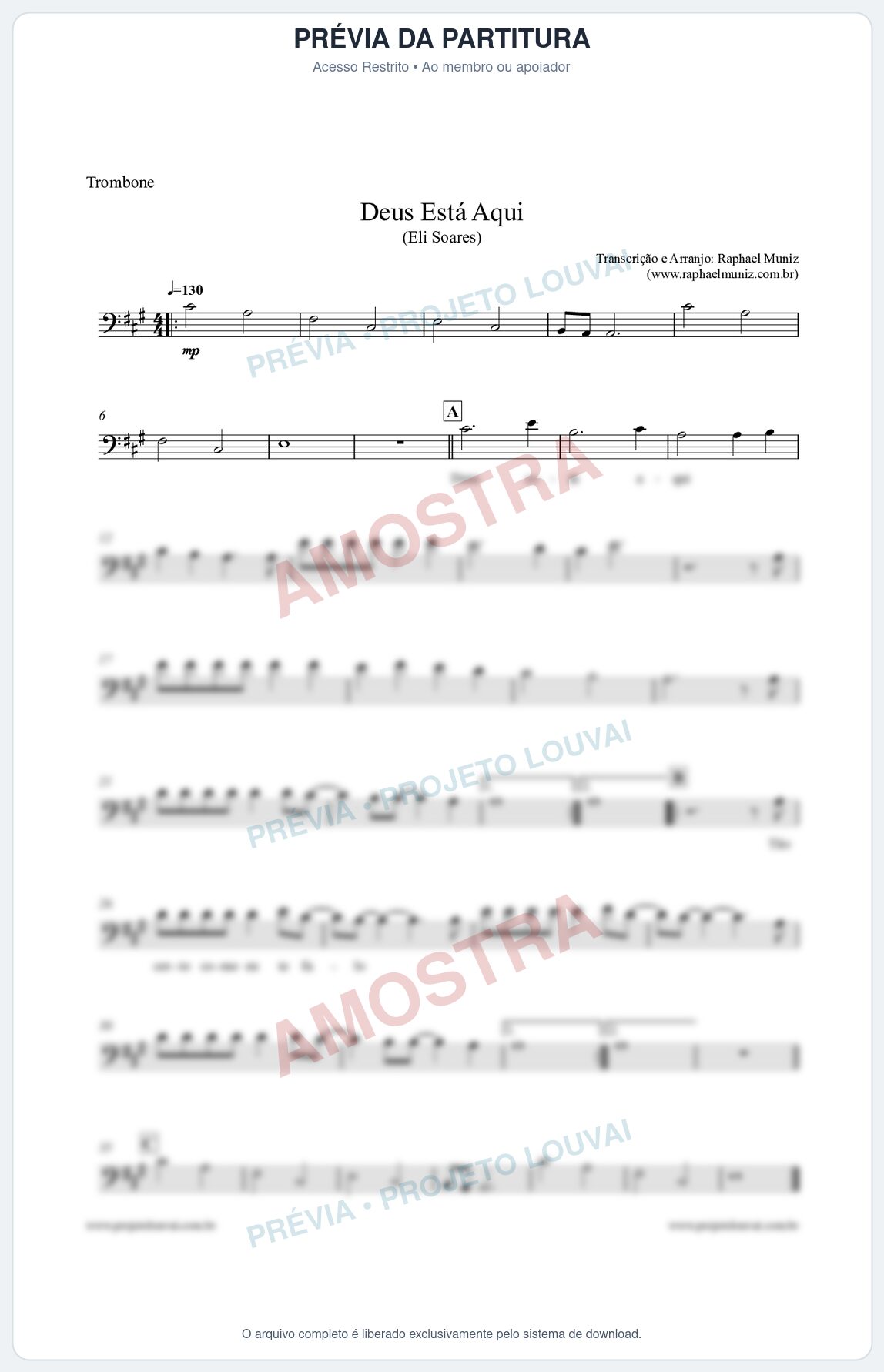 Prévia protegida da primeira página da partitura Partitura para Trombone - Deus Está Aqui - Eli Soares