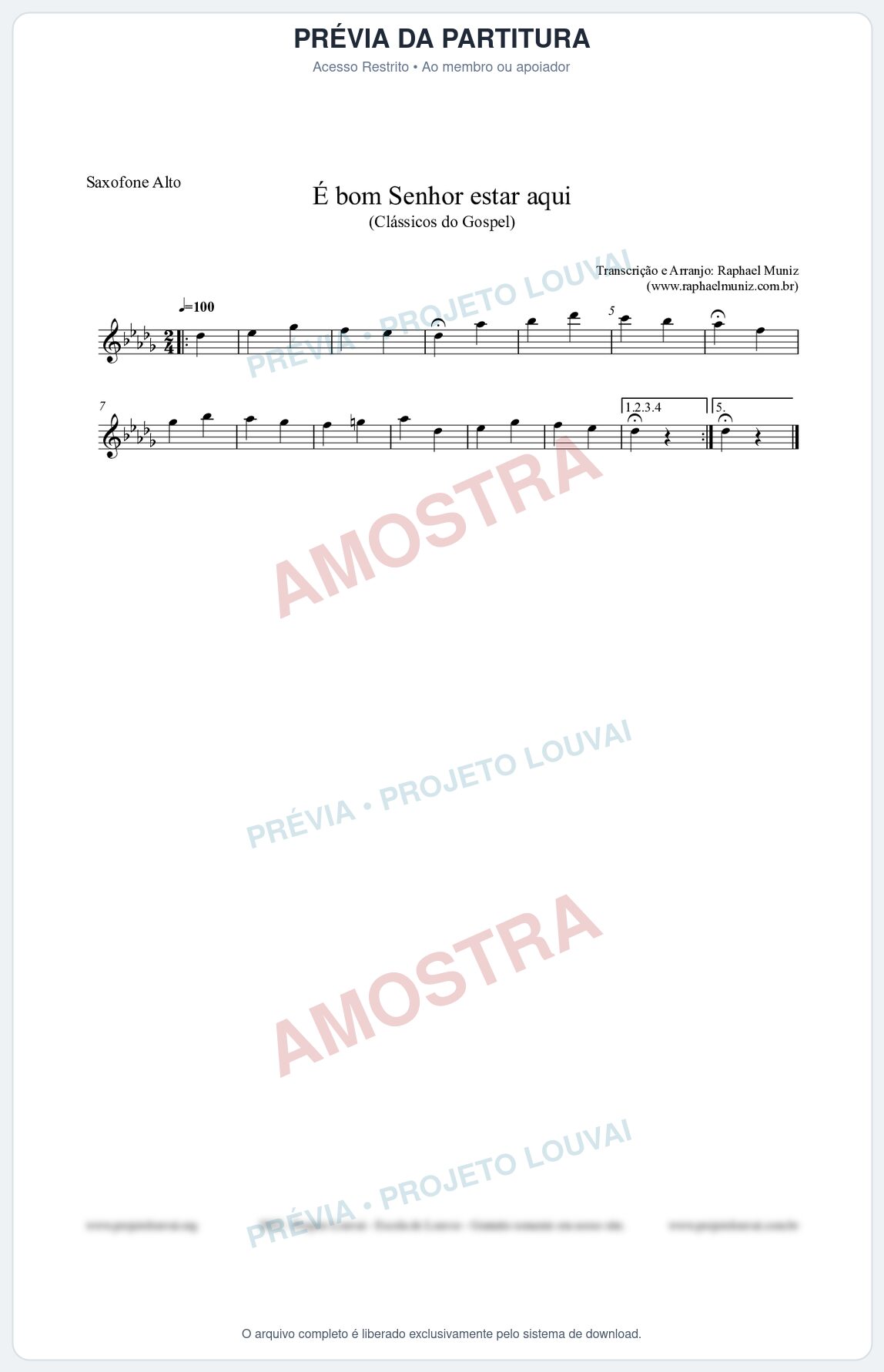 Prévia protegida da primeira página da partitura Partitura para Saxofone Alto - É bom Senhor estar aqui - Open Hymnal nº84 - Clássicos do Gospel