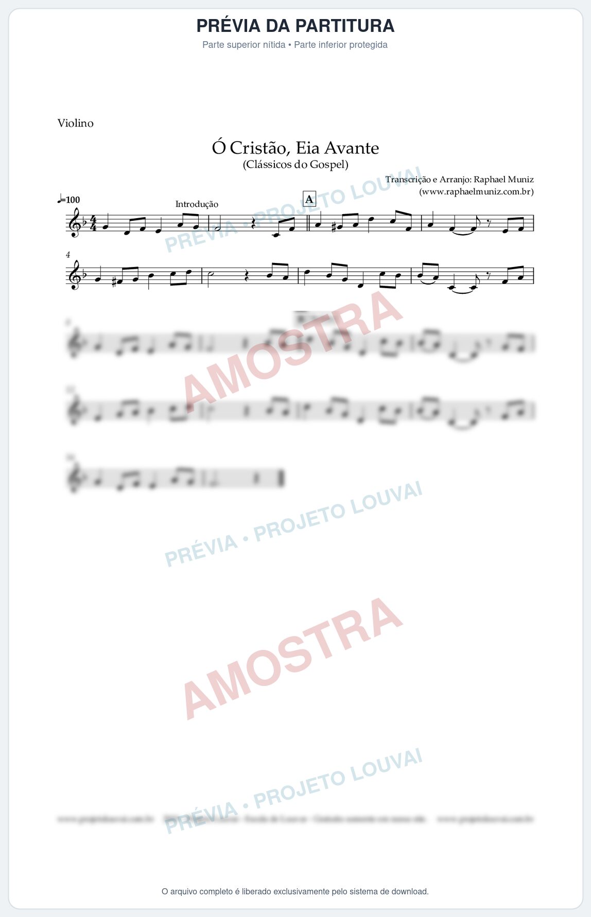 Prévia protegida da primeira página da partitura Partitura para Violino - Ó Cristão, Eia Avante - Harpa Cristã nº 11 - Clássicos do Gospel