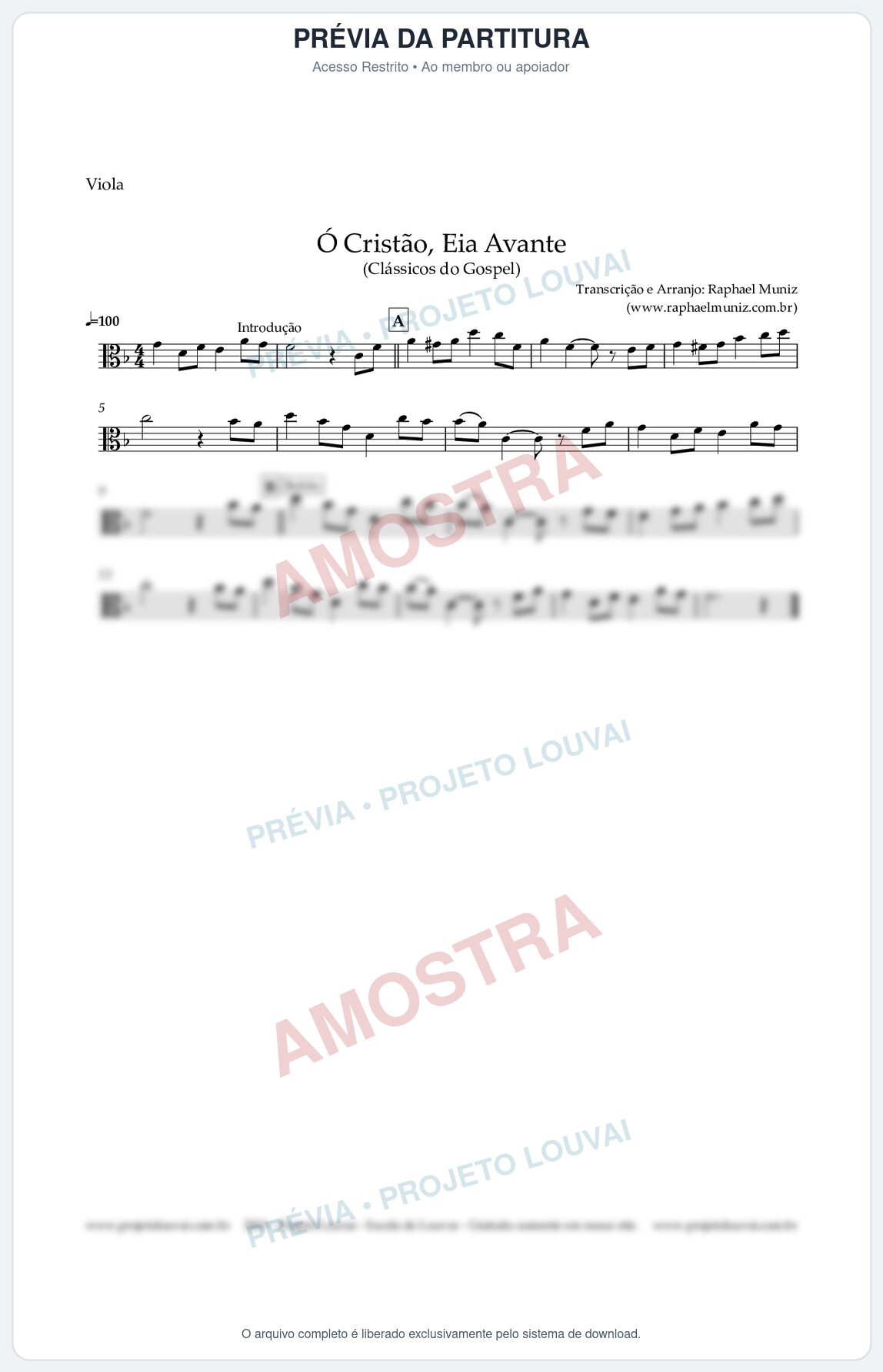 Prévia protegida da primeira página da partitura Partitura para Viola - Ó Cristão, Eia Avante - Harpa Cristã nº 11 - Clássicos do Gospel