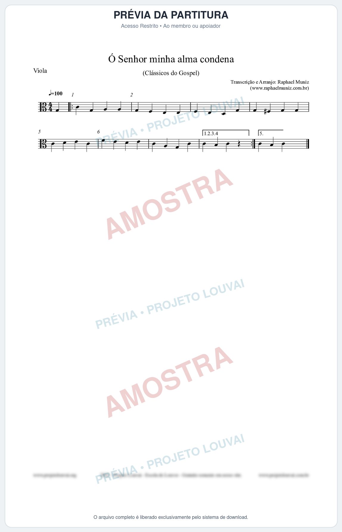 Prévia protegida da primeira página da partitura Partitura para Viola - Ó Senhor minha alma condena - Open Hymnal nº142 - Clássicos do Gospel