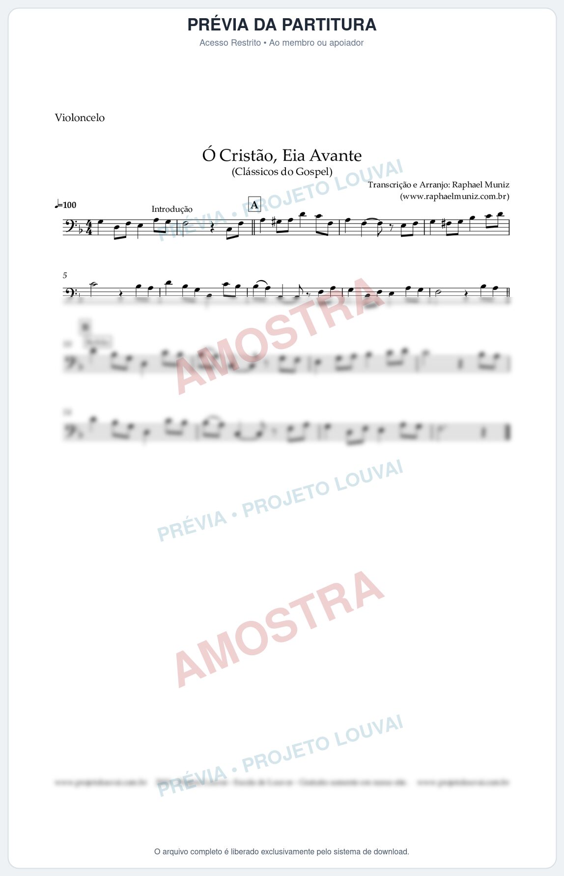 Prévia protegida da primeira página da partitura Partitura para Violoncelo - Ó Cristão, Eia Avante - Harpa Cristã nº 11 - Clássicos do Gospel