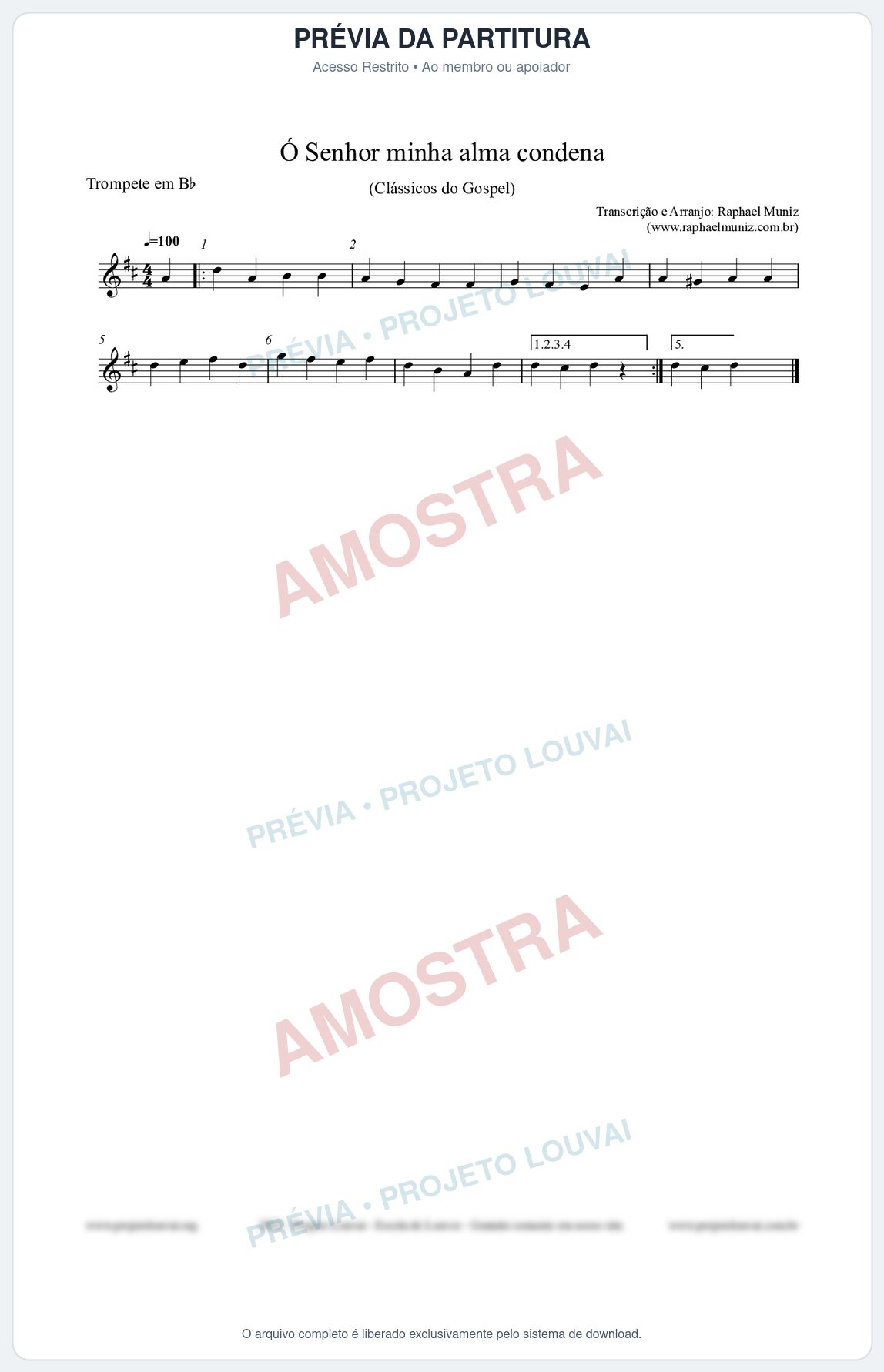 Prévia protegida da primeira página da partitura Partitura para Trompete em Bb - Ó Senhor minha alma condena - Open Hymnal nº142 - Clássicos do Gospel