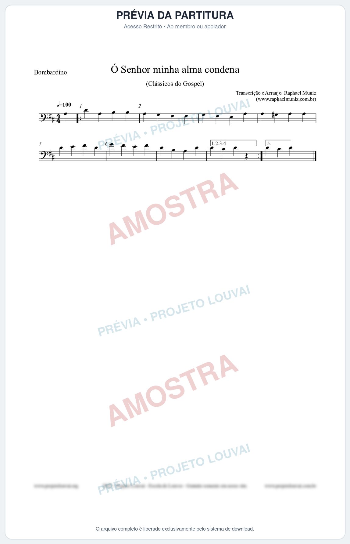 Prévia protegida da primeira página da partitura Partitura para Bombardino - Ó Senhor minha alma condena - Open Hymnal nº142 - Clássicos do Gospel