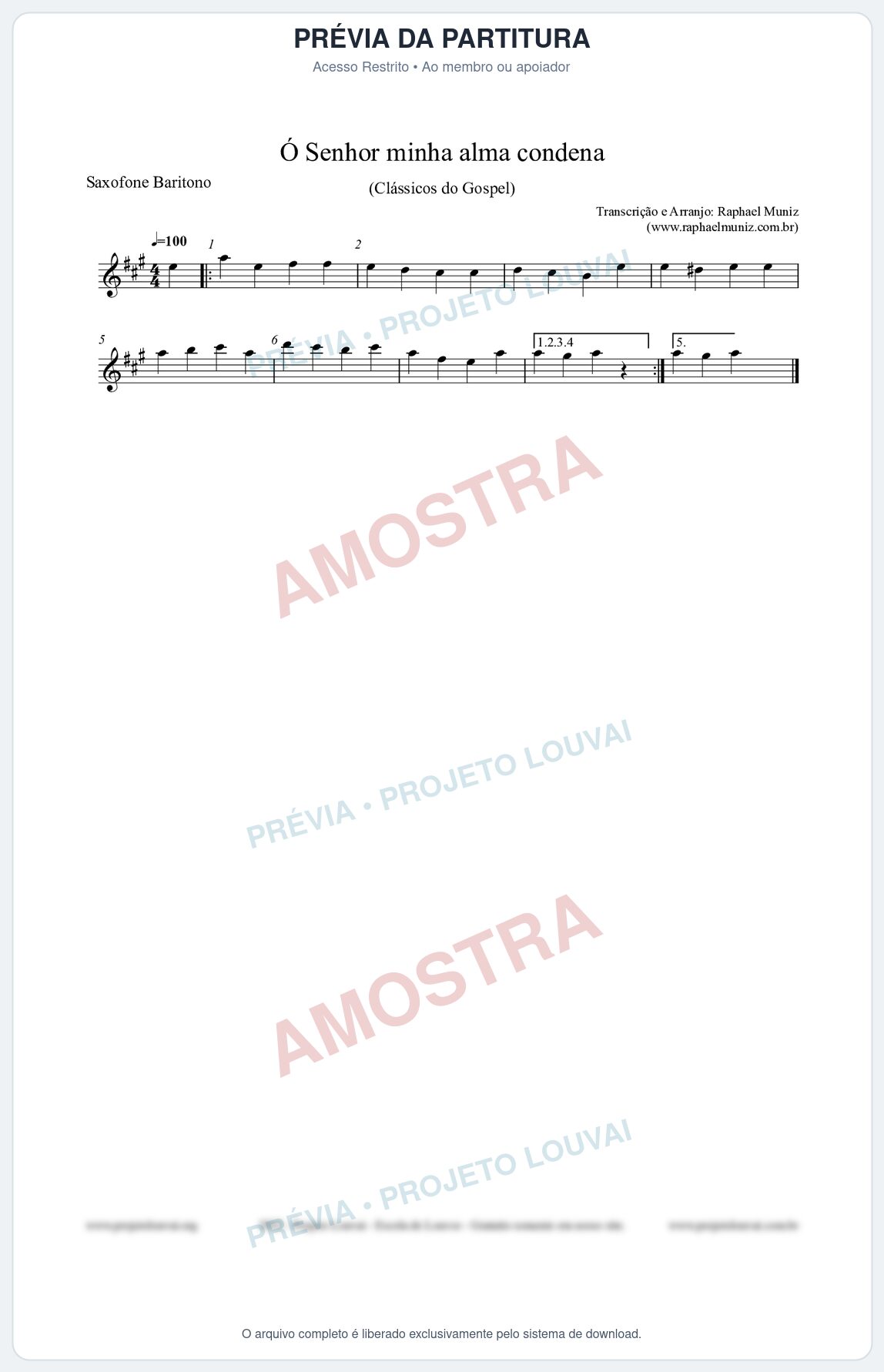 Prévia protegida da primeira página da partitura Partitura para Saxofone Barítono - Ó Senhor minha alma condena - Open Hymnal nº142 - Clássicos do Gospel