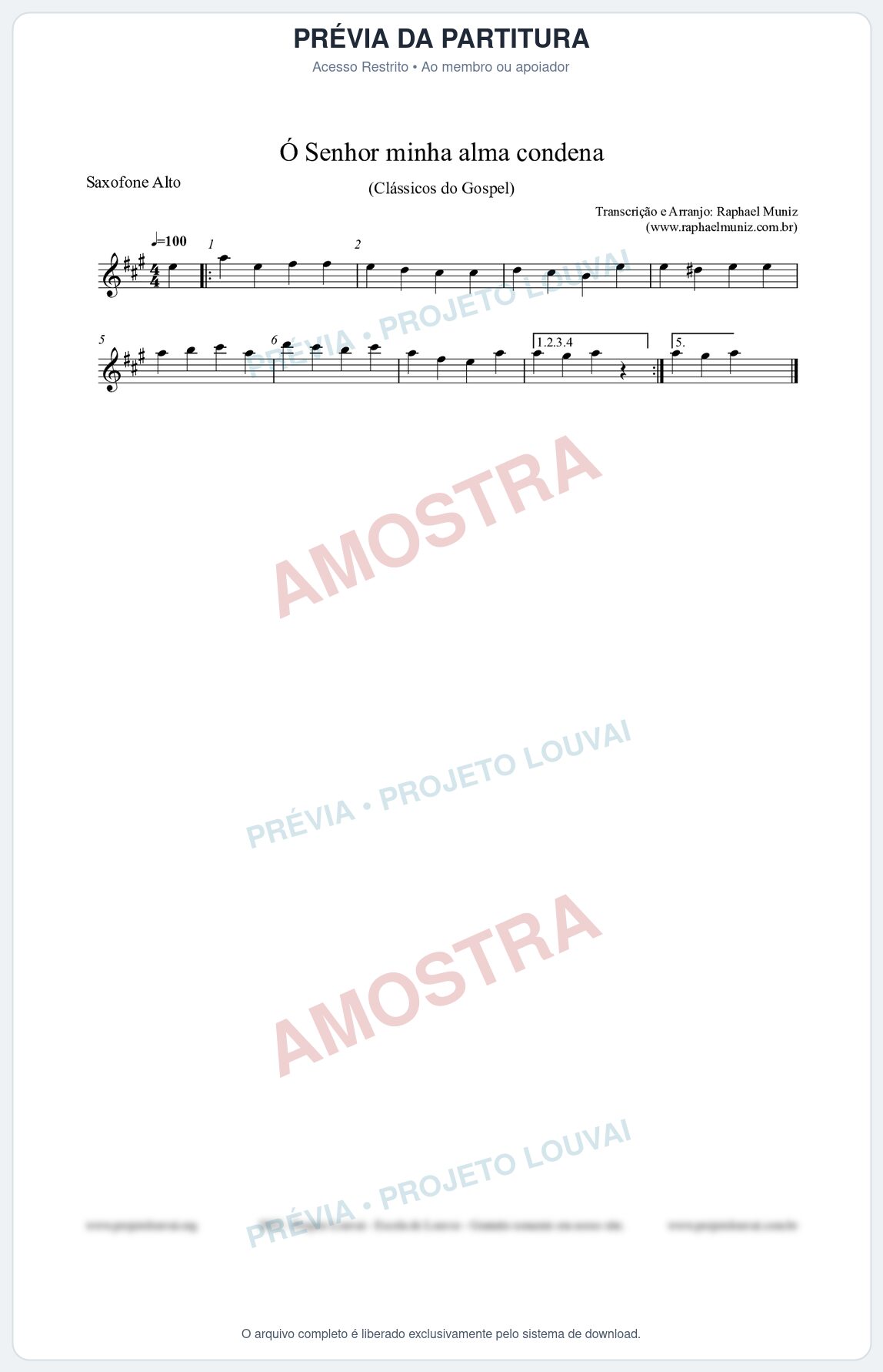 Prévia protegida da primeira página da partitura Partitura para Saxofone Alto - Ó Senhor minha alma condena - Open Hymnal nº142 - Clássicos do Gospel