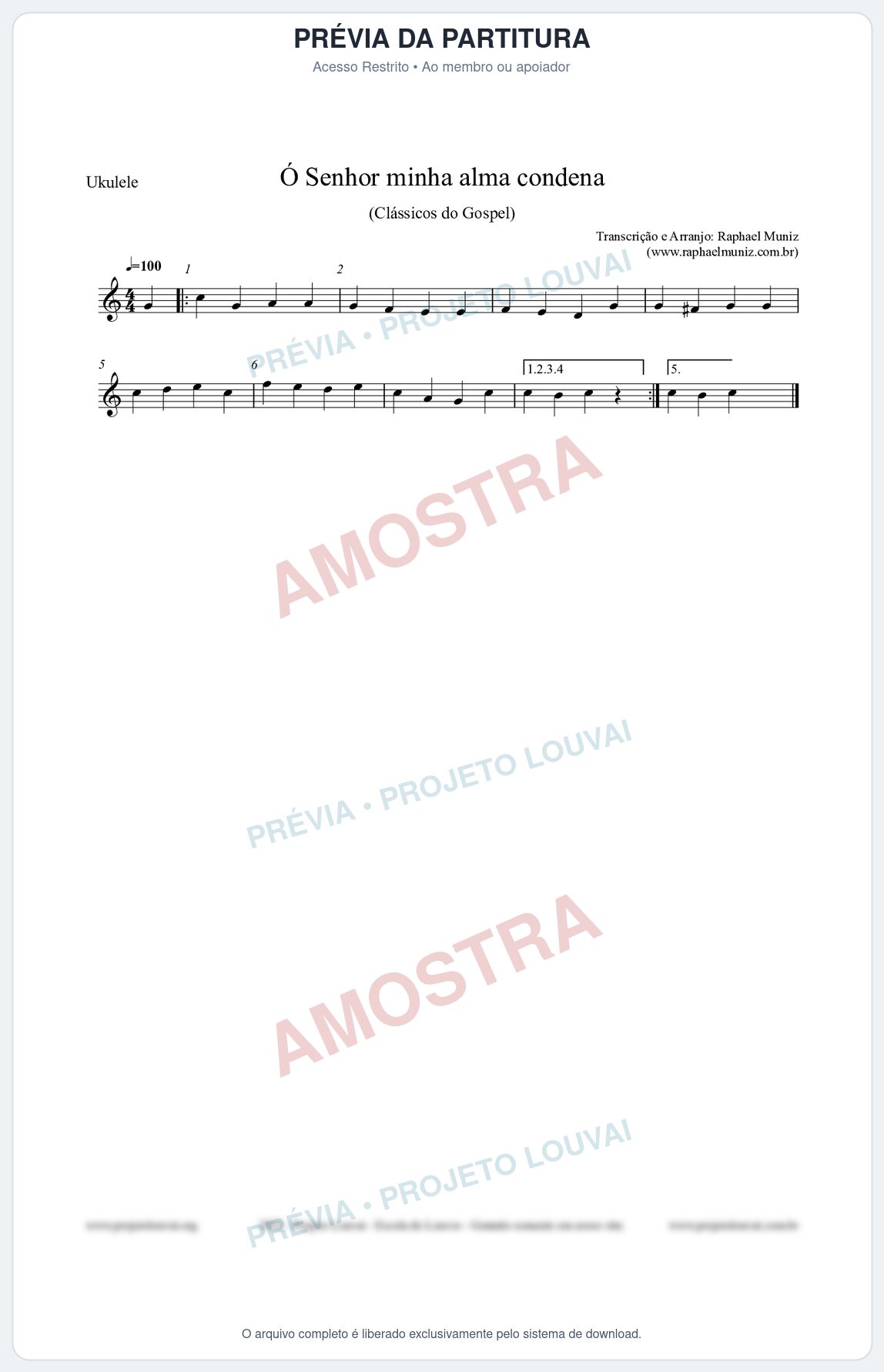Prévia protegida da primeira página da partitura Partitura para Ukulele - Ó Senhor minha alma condena - Open Hymnal nº142 - Clássicos do Gospel