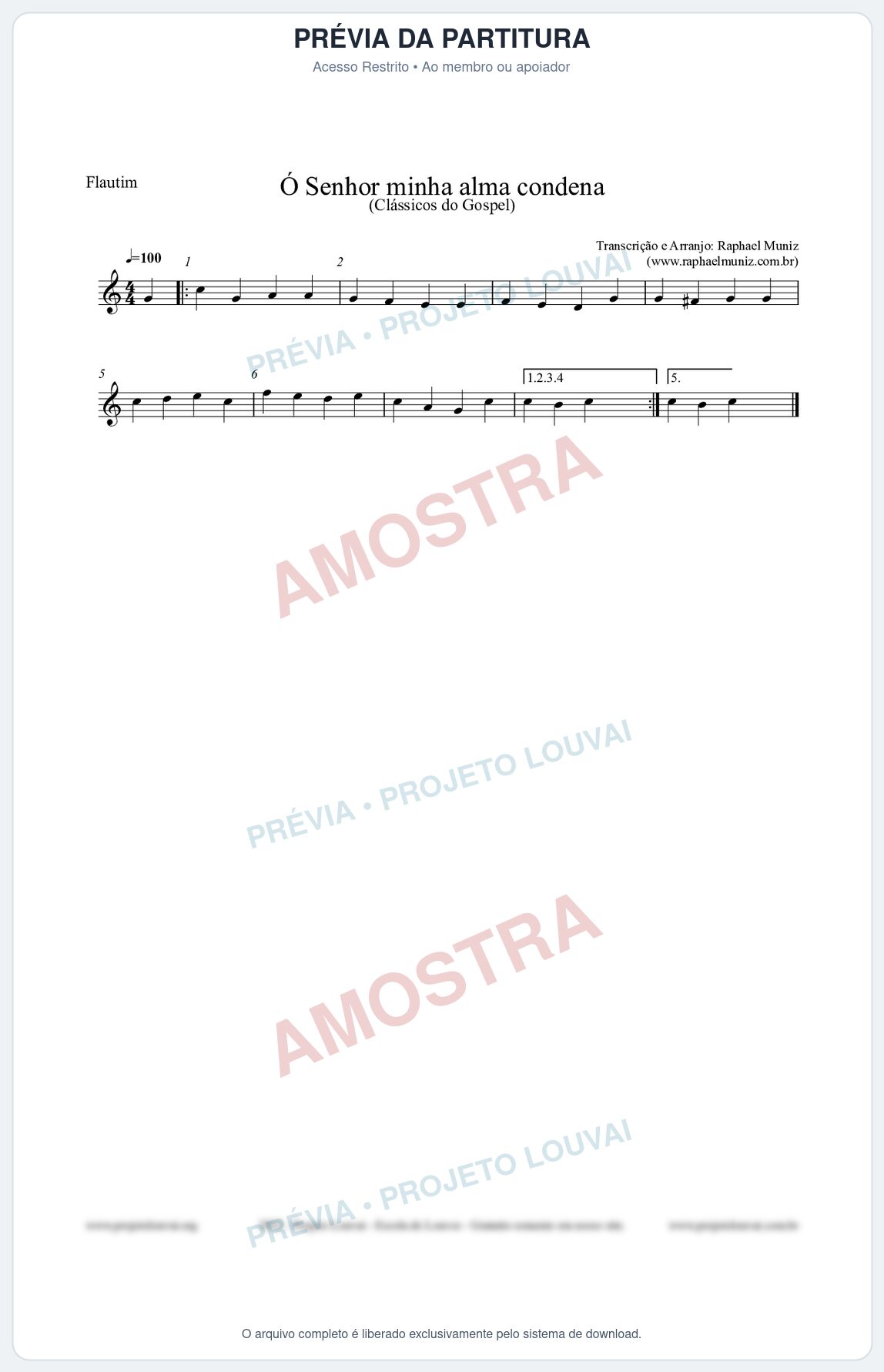 Prévia protegida da primeira página da partitura Partitura para Flautim - Ó Senhor minha alma condena - Open Hymnal nº142 - Clássicos do Gospel