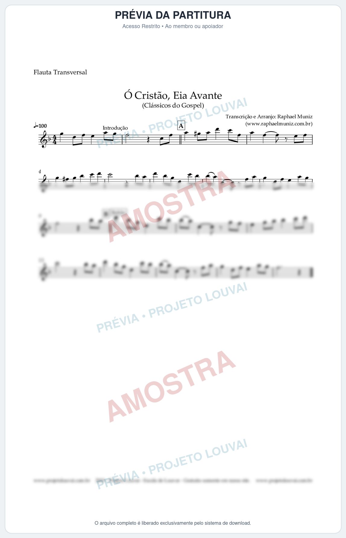 Prévia protegida da primeira página da partitura Partitura para Flauta Transversal - Ó Cristão, Eia Avante - Harpa Cristã nº 11 - Clássicos do Gospel