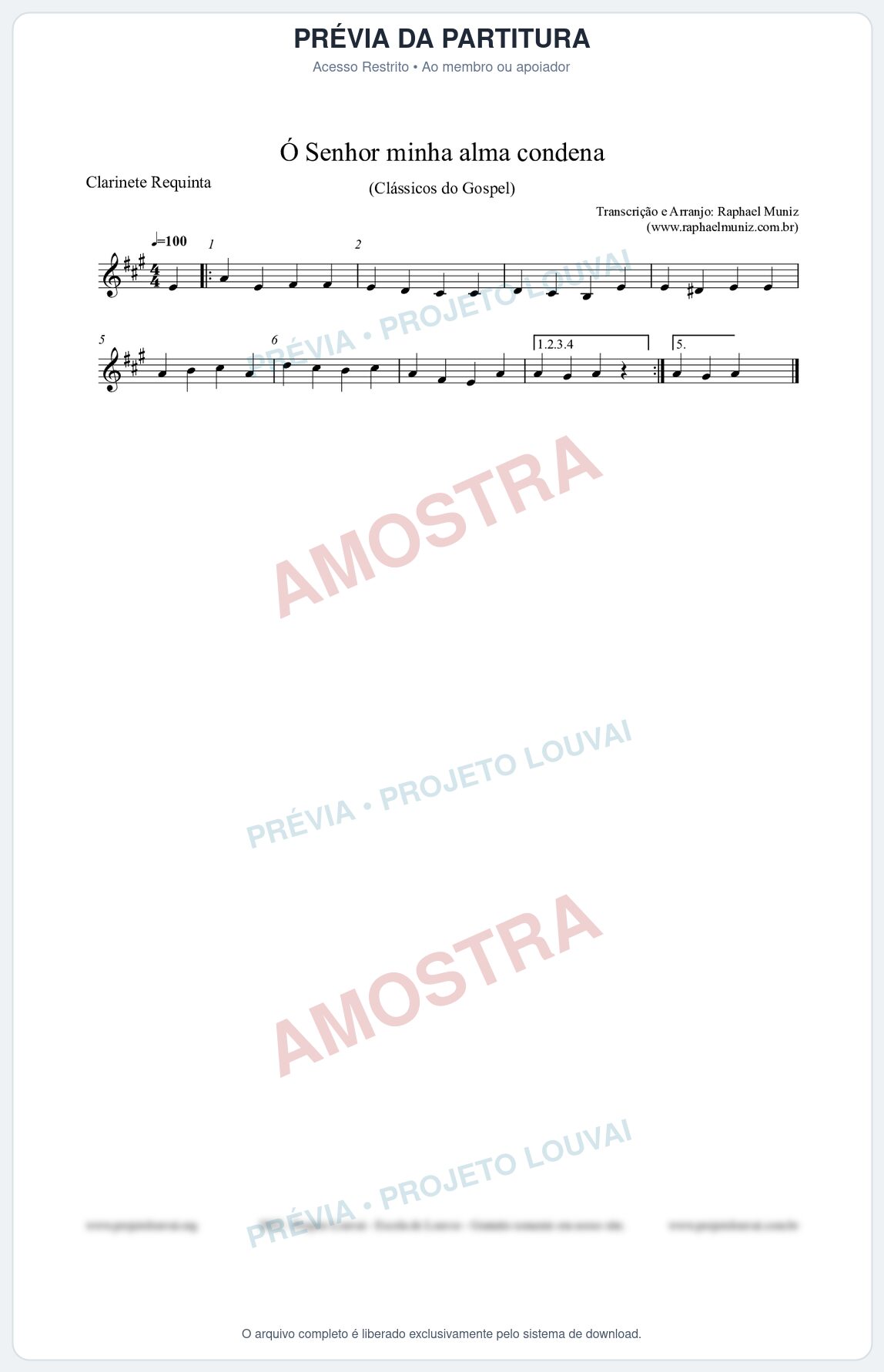 Prévia protegida da primeira página da partitura Partitura para Clarinete Requinta - Ó Senhor minha alma condena - Open Hymnal nº142 - Clássicos do Gospel