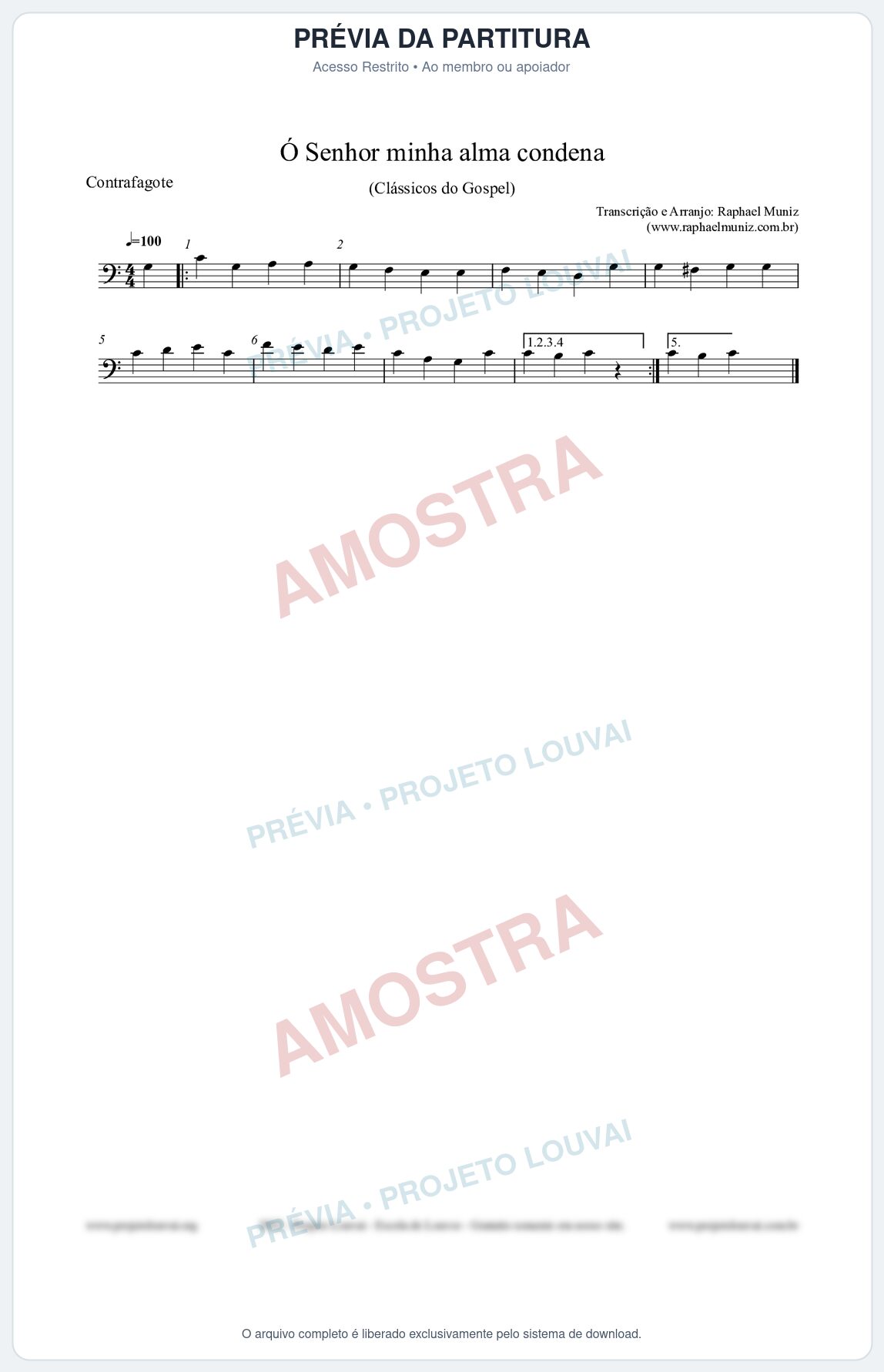 Prévia protegida da primeira página da partitura Partitura para Contrafagote - Ó Senhor minha alma condena - Open Hymnal nº142 - Clássicos do Gospel