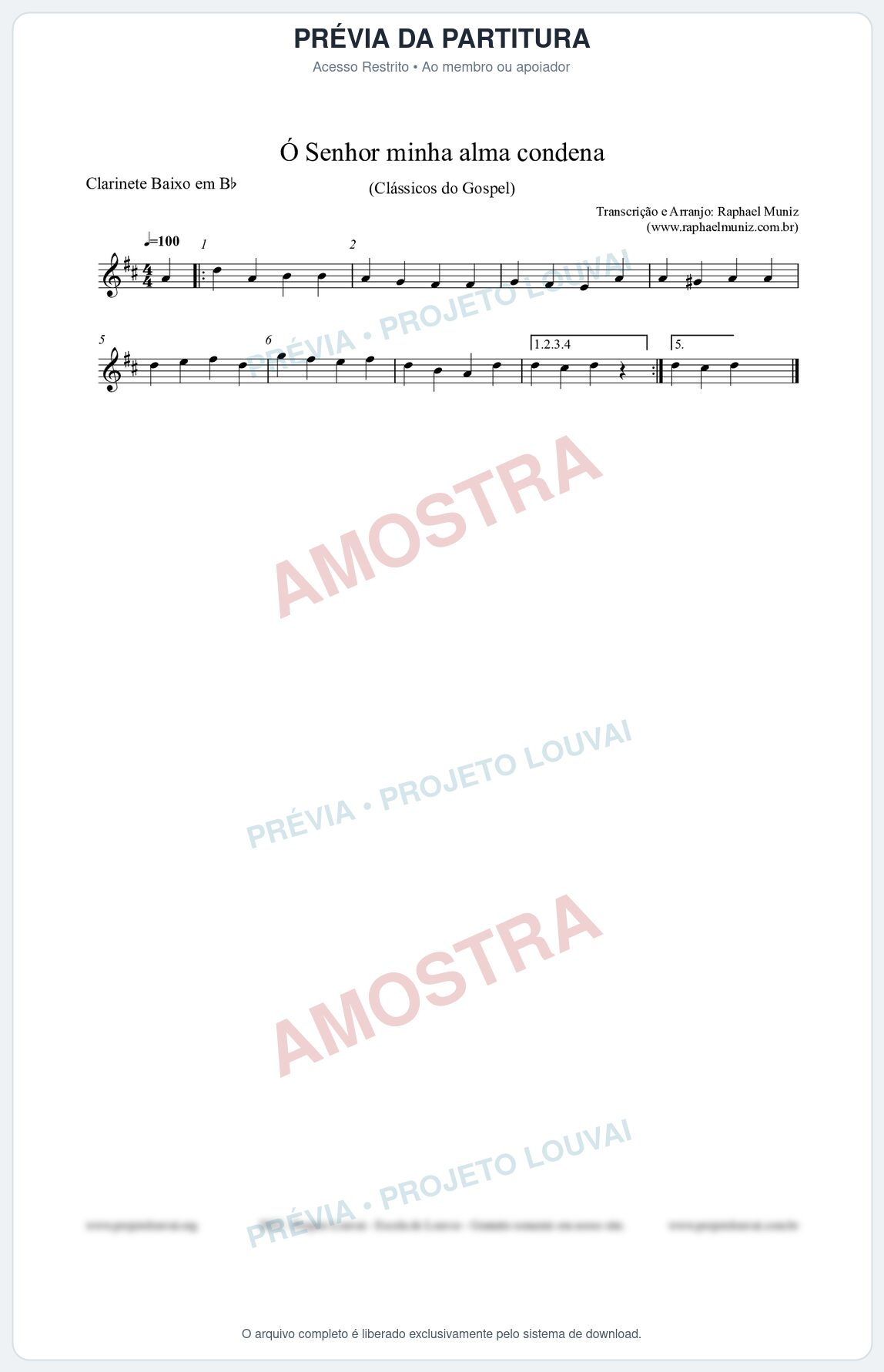 Prévia protegida da primeira página da partitura Partitura para Clarinete Baixo em Bb - Ó Senhor minha alma condena - Open Hymnal nº142 - Clássicos do Gospel