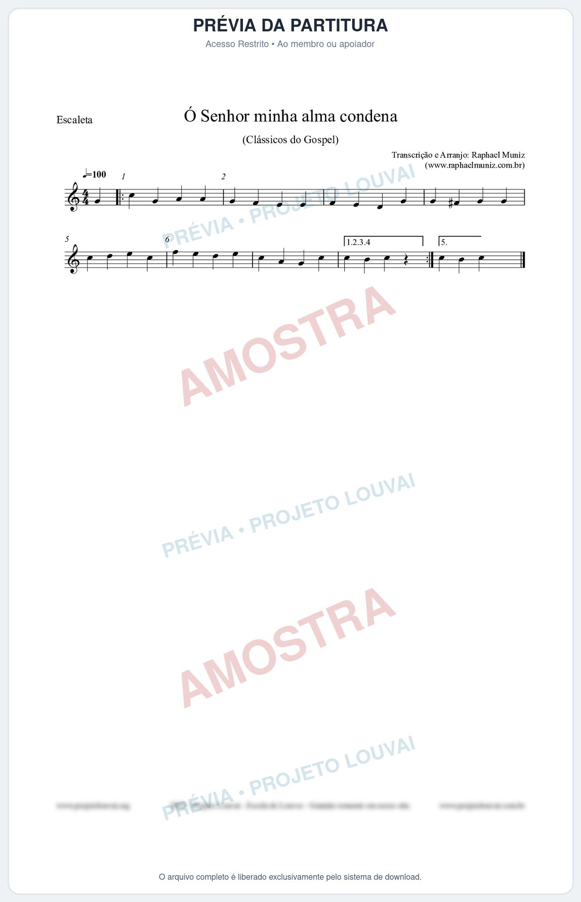 Prévia protegida da primeira página da partitura Partitura para Escaleta - Ó Senhor minha alma condena - Open Hymnal nº142 - Clássicos do Gospel