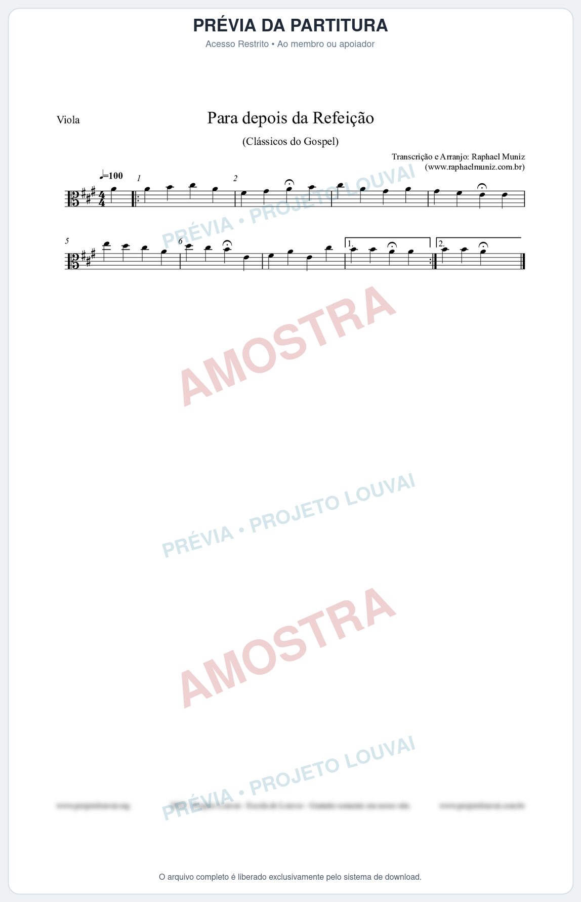 Prévia protegida da primeira página da partitura Partitura para Viola - Para depois da refeição - Salmos e Hinos nº534 - Clássicos do Gospel