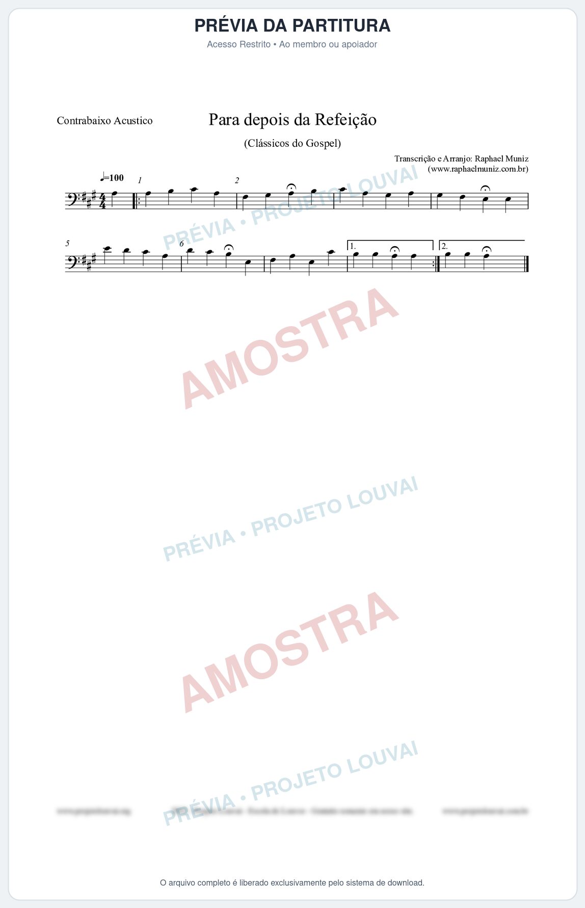 Prévia protegida da primeira página da partitura Partitura para Contrabaixo Acústico - Para depois da refeição - Salmos e Hinos nº534 - Clássicos do Gospel