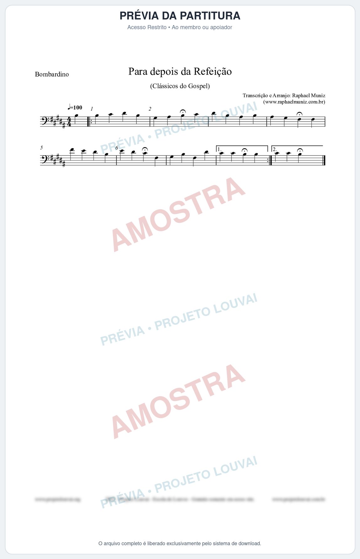 Prévia protegida da primeira página da partitura Partitura para Bombardino - Para depois da refeição - Salmos e Hinos nº534 - Clássicos do Gospel