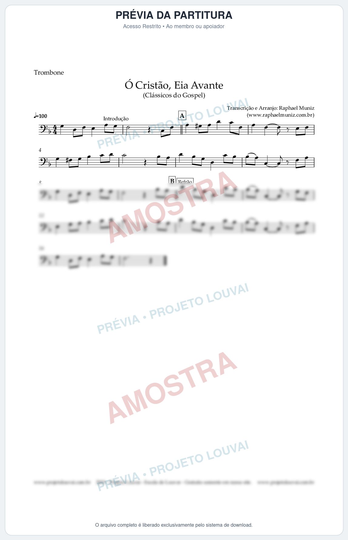 Prévia protegida da primeira página da partitura Partitura para Trombone - Ó Cristão, Eia Avante - Harpa Cristã nº 11 - Clássicos do Gospel