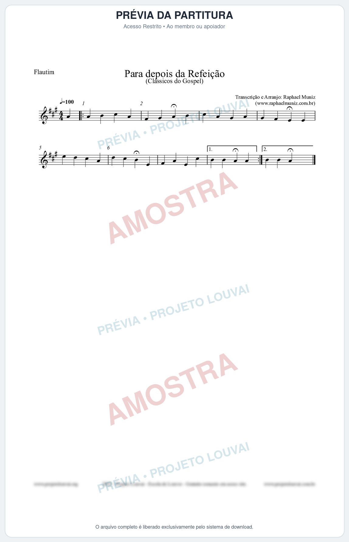 Prévia protegida da primeira página da partitura Partitura para Flautim - Para depois da refeição - Salmos e Hinos nº534 - Clássicos do Gospel
