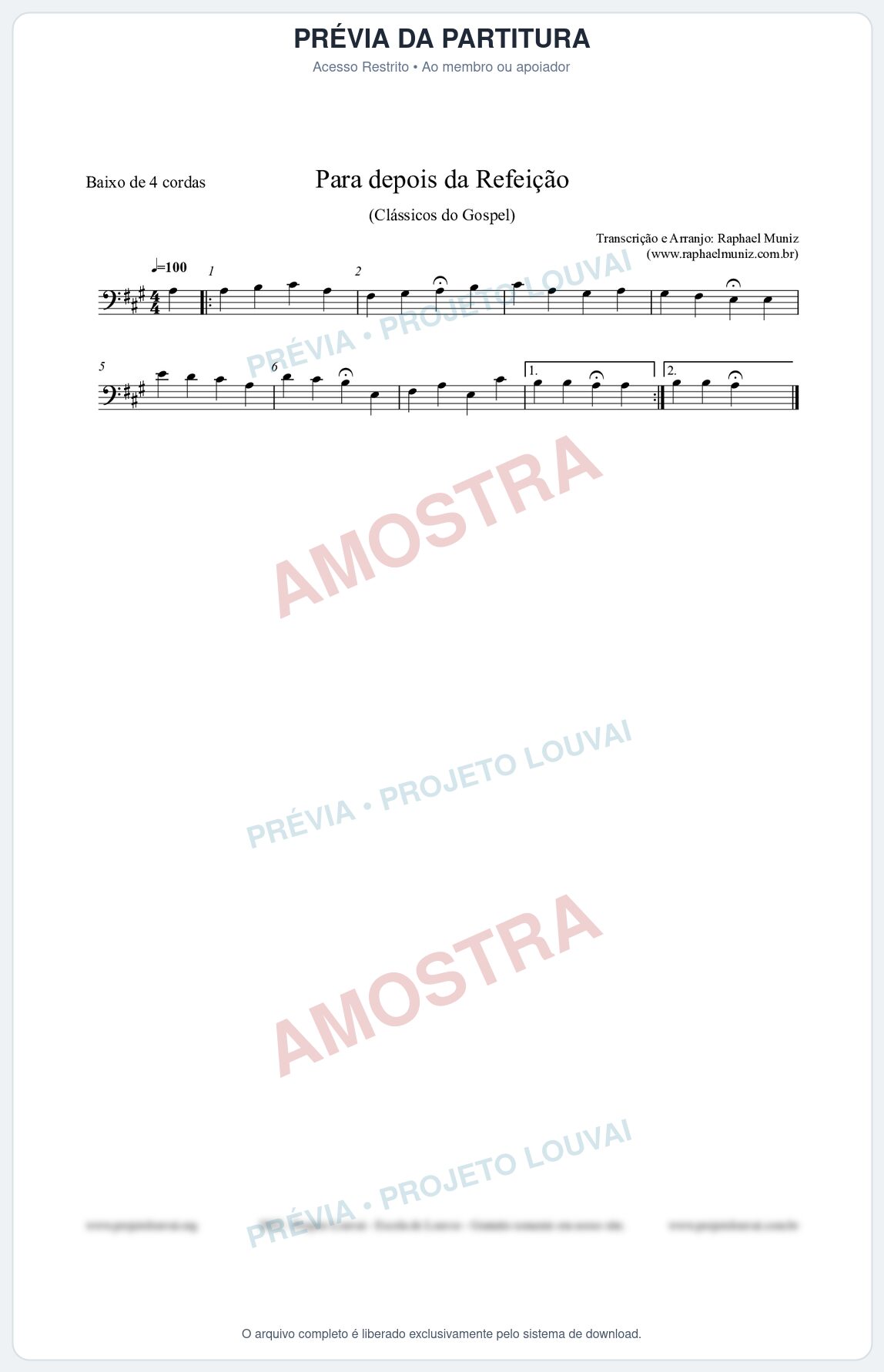Prévia protegida da primeira página da partitura Partitura para Baixo de 4 cordas - Para depois da refeição - Salmos e Hinos nº534 - Clássicos do Gospel