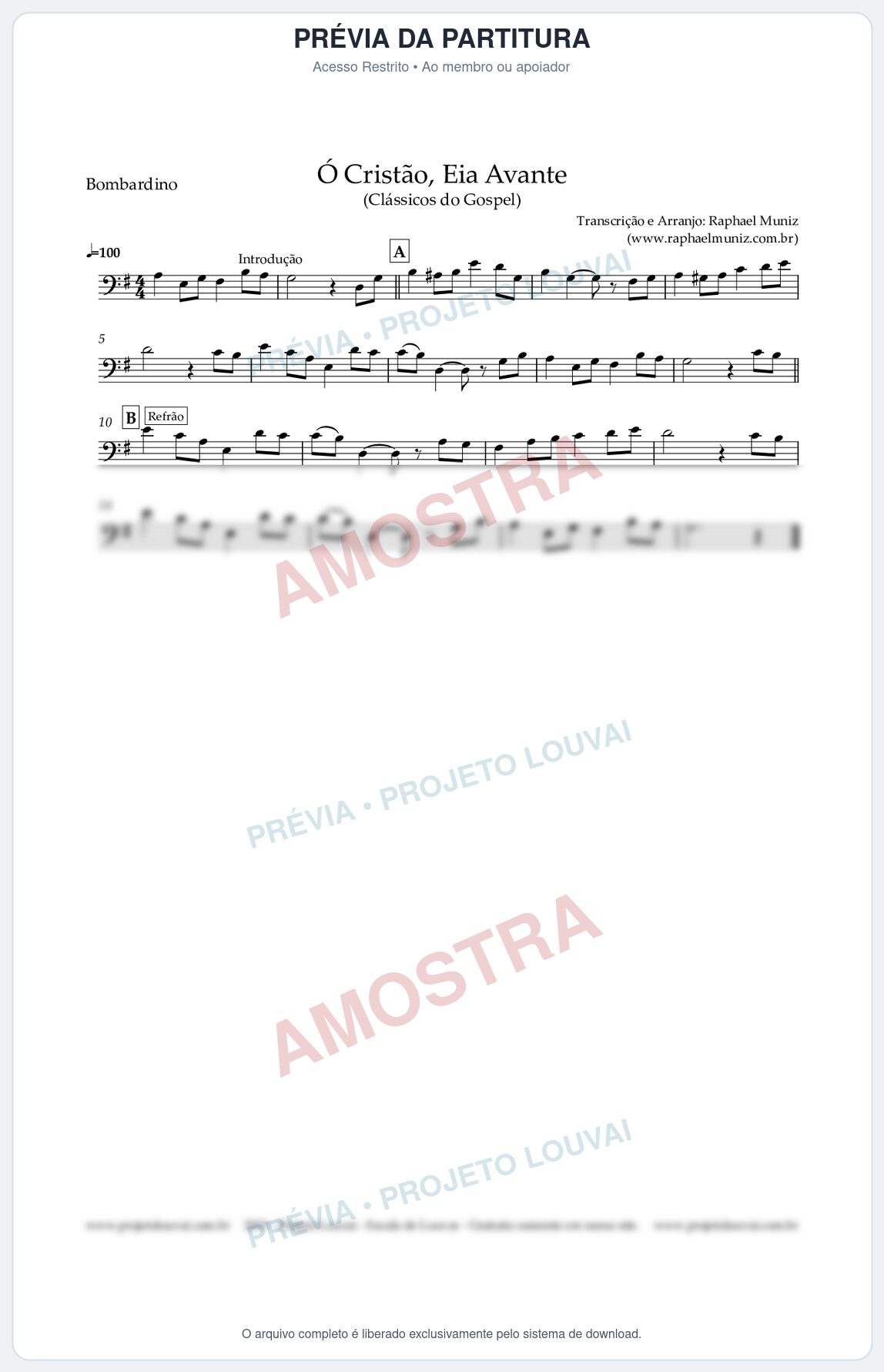 Prévia protegida da primeira página da partitura Partitura para Bombardino - Ó Cristão, Eia Avante - Harpa Cristã nº 11 - Clássicos do Gospel