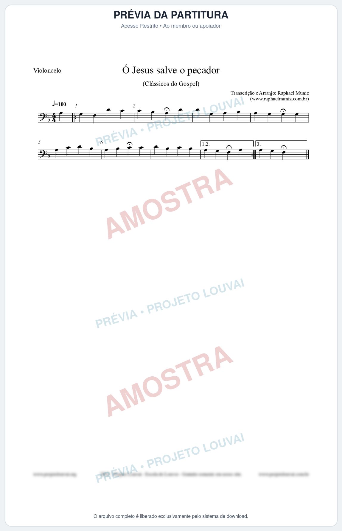 Prévia protegida da primeira página da partitura Partitura para Violoncelo - Ó Jesus salve o pecador - Die Melodien nº186 - Clássicos do Gospel