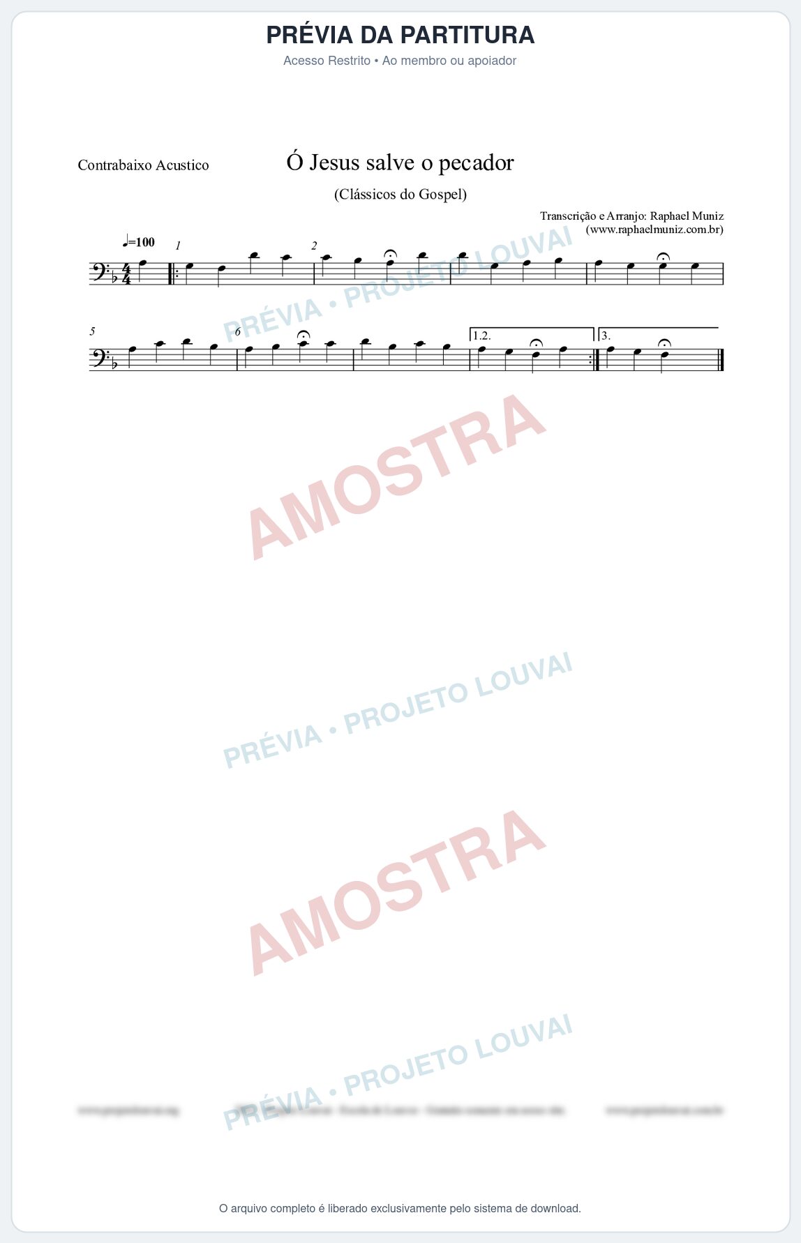 Prévia protegida da primeira página da partitura Partitura para Contrabaixo Acústico - Ó Jesus salve o pecador - Die Melodien nº186 - Clássicos do Gospel