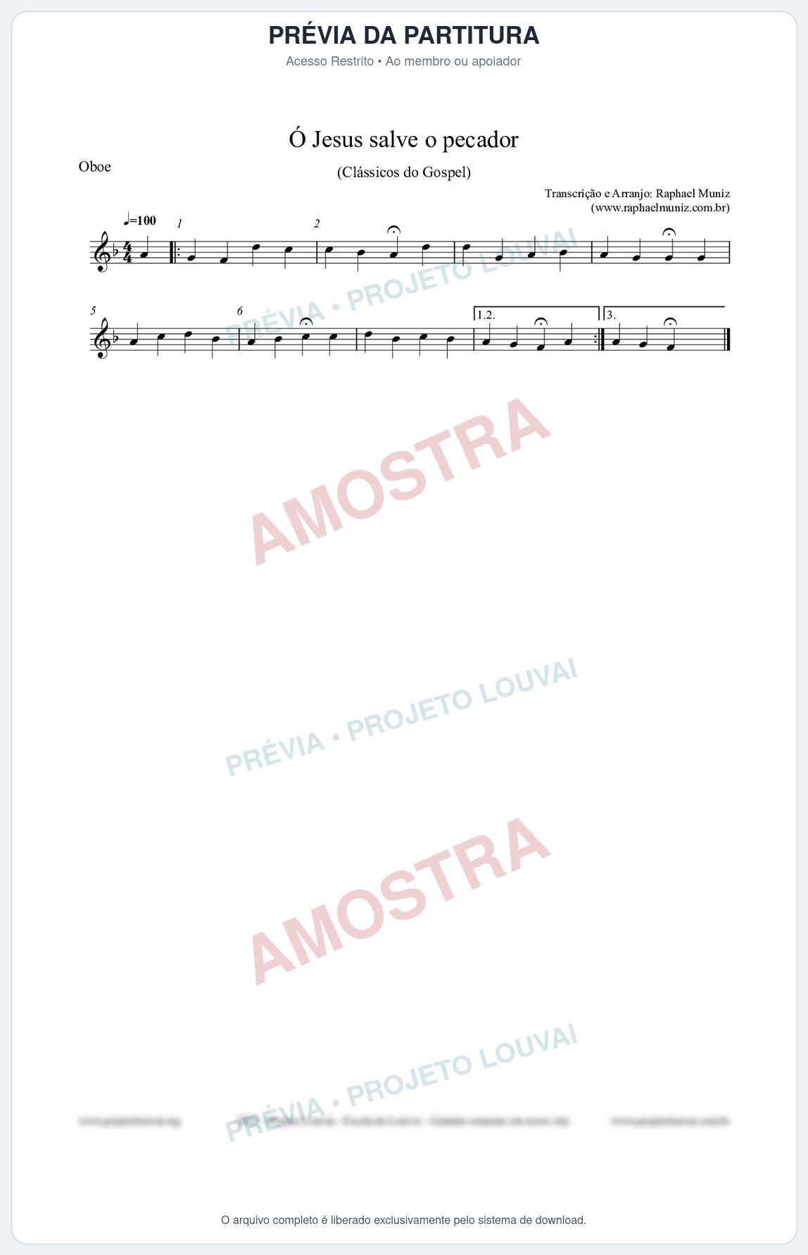 Prévia protegida da primeira página da partitura Partitura para Oboé - Ó Jesus salve o pecador - Die Melodien nº186 - Clássicos do Gospel