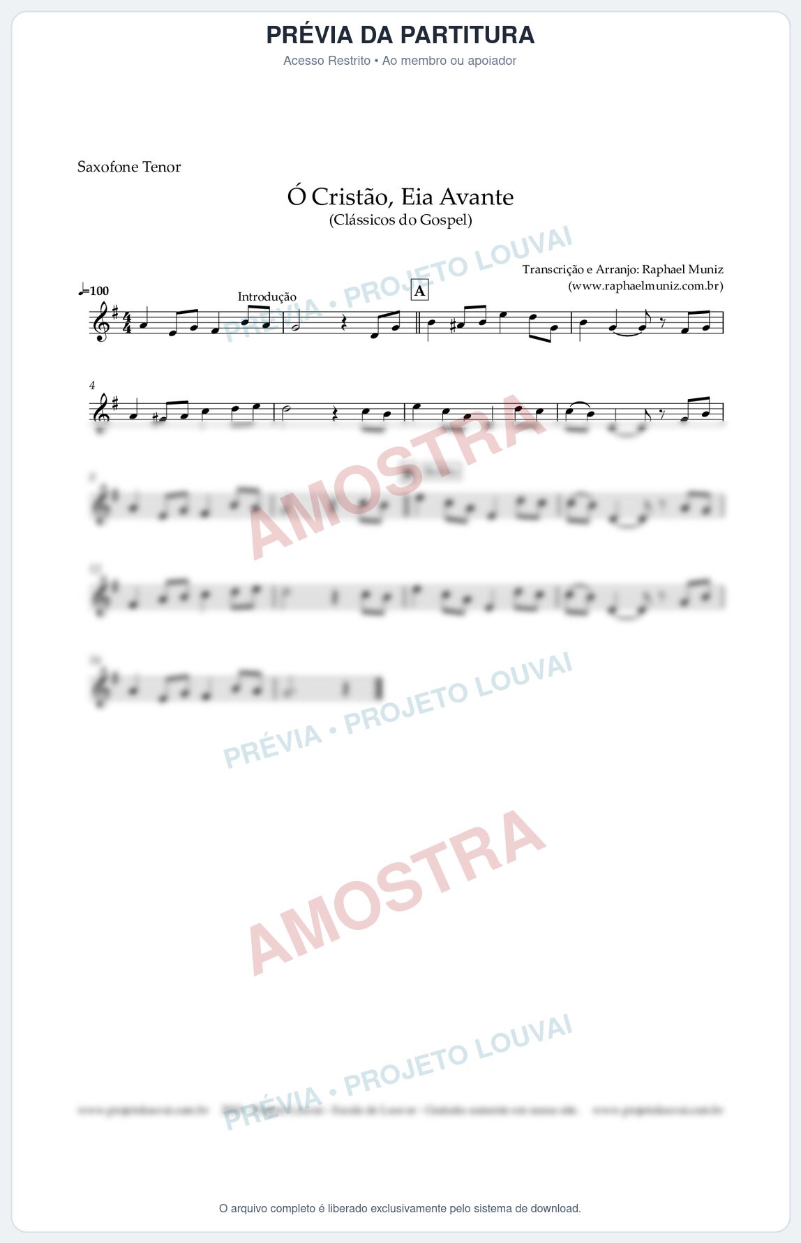 Prévia protegida da primeira página da partitura Partitura para Saxofone Tenor - Ó Cristão, Eia Avante - Harpa Cristã nº 11 - Clássicos do Gospel