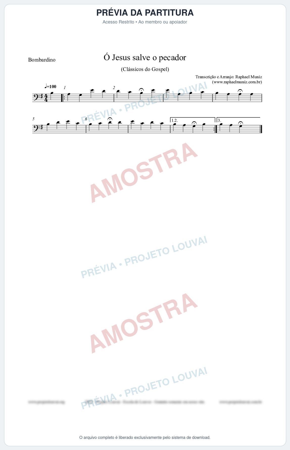 Prévia protegida da primeira página da partitura Partitura para Bombardino - Ó Jesus salve o pecador - Die Melodien nº186 - Clássicos do Gospel
