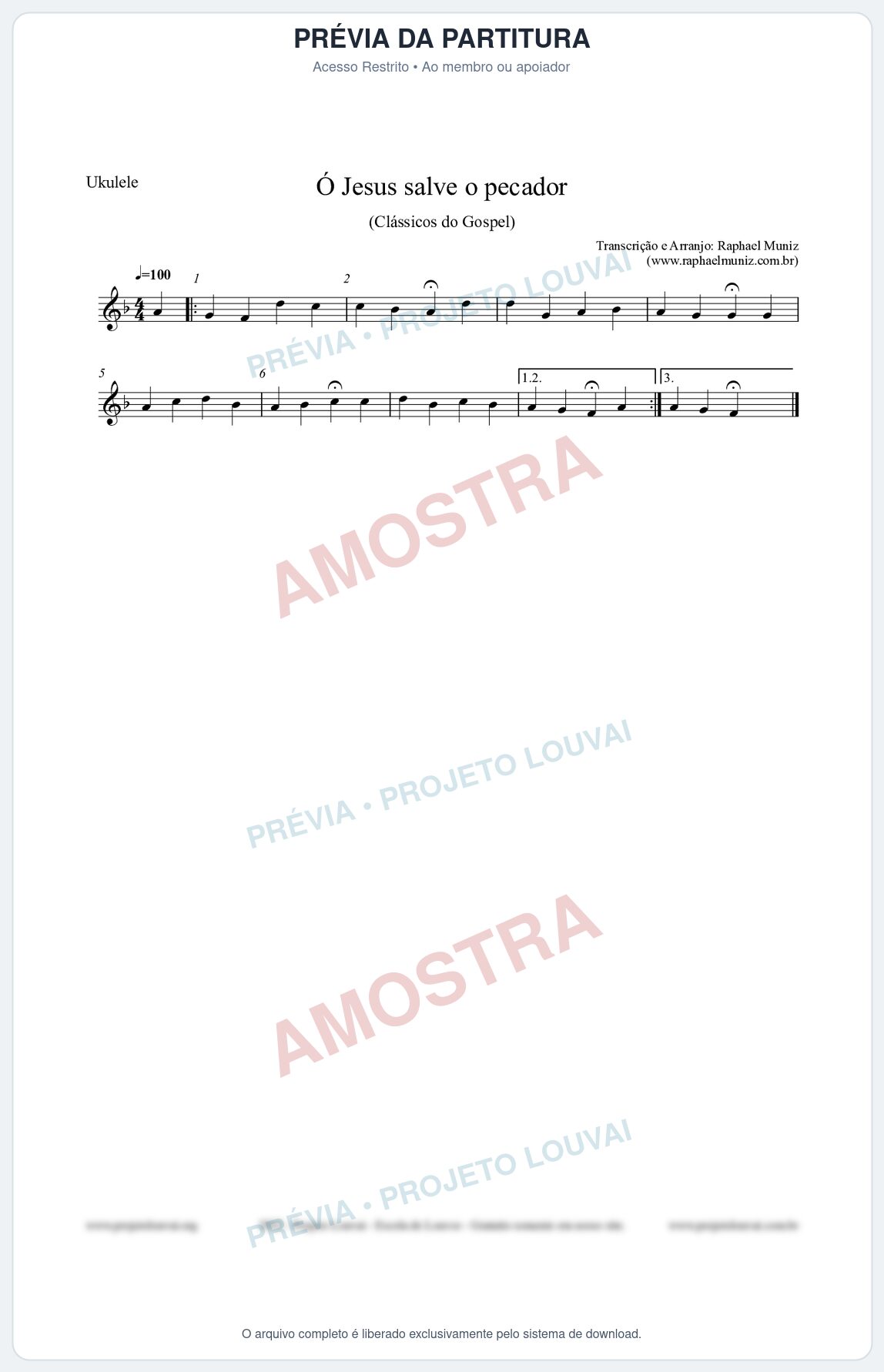 Prévia protegida da primeira página da partitura Partitura para Ukulele - Ó Jesus salve o pecador - Die Melodien nº186 - Clássicos do Gospel