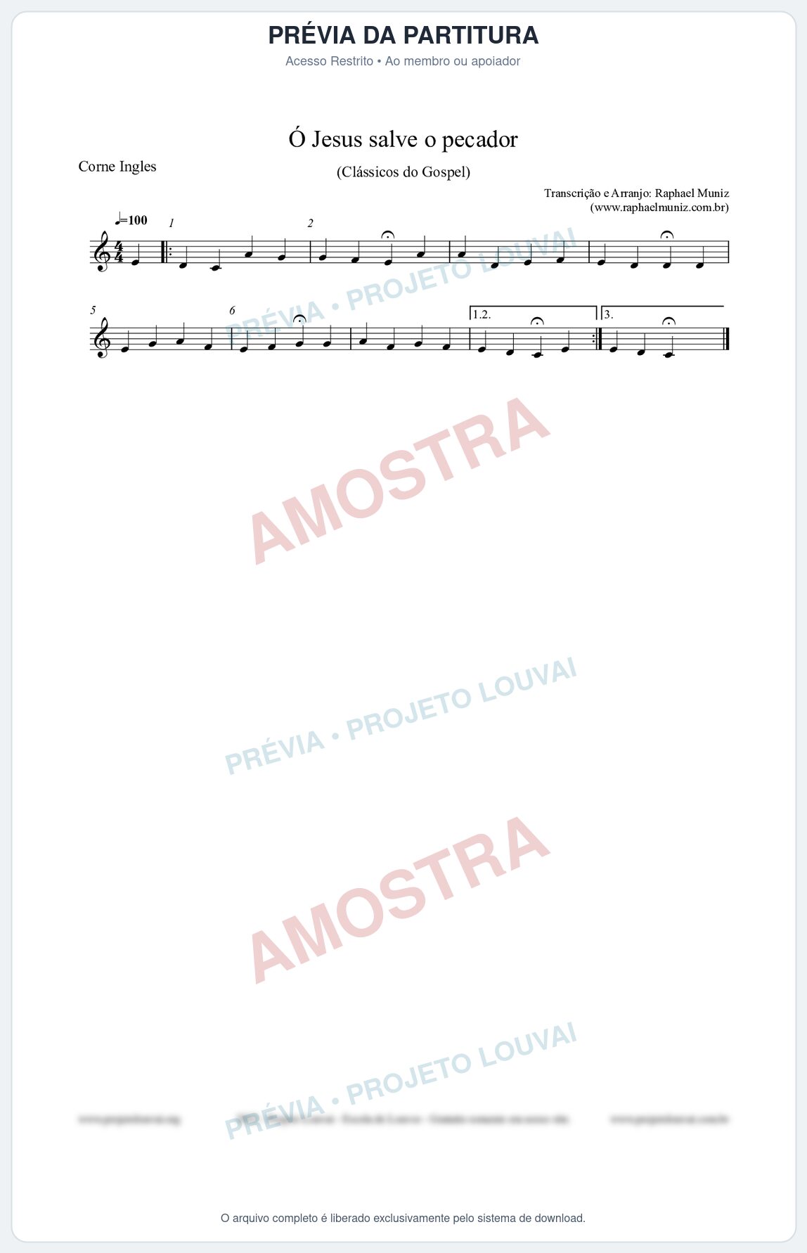 Prévia protegida da primeira página da partitura Partitura para Corne Inglês - Ó Jesus salve o pecador - Die Melodien nº186 - Clássicos do Gospel
