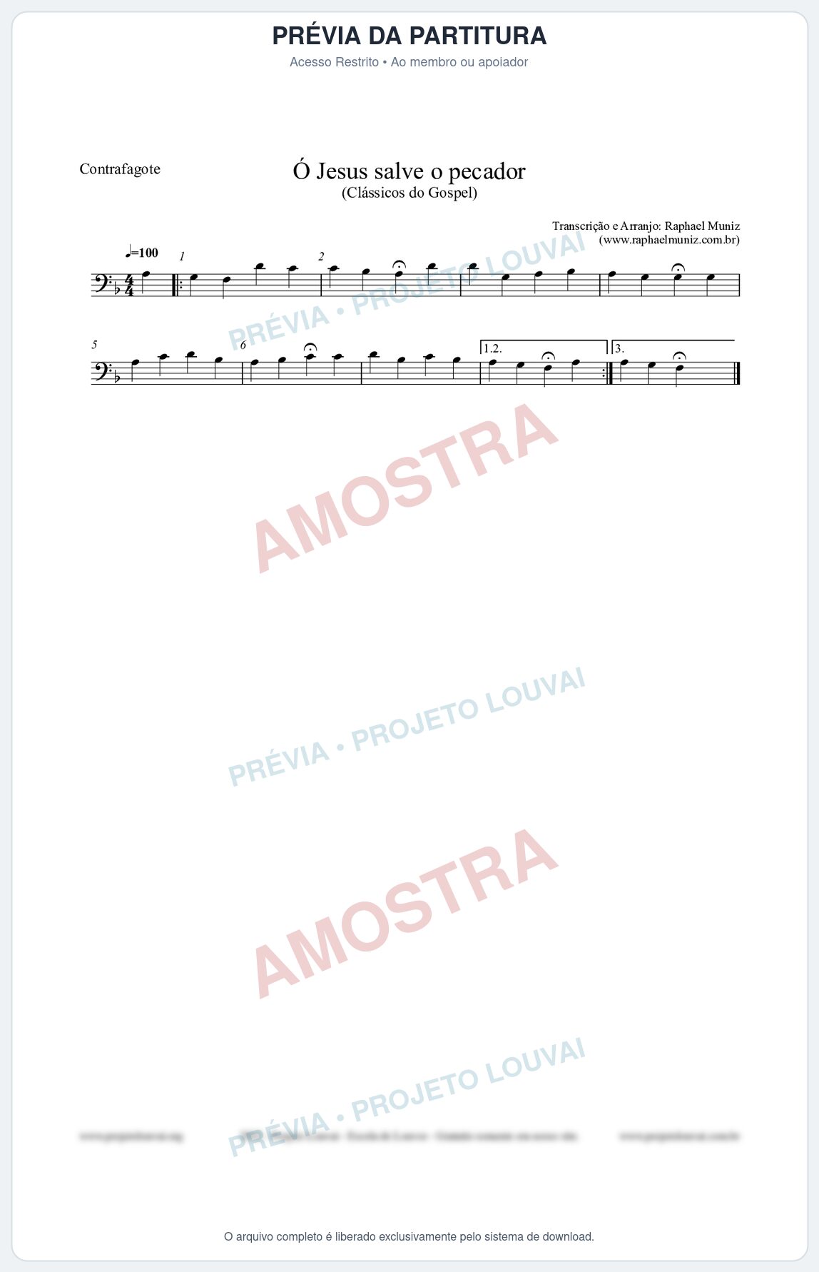 Prévia protegida da primeira página da partitura Partitura para Contrafagote - Ó Jesus salve o pecador - Die Melodien nº186 - Clássicos do Gospel