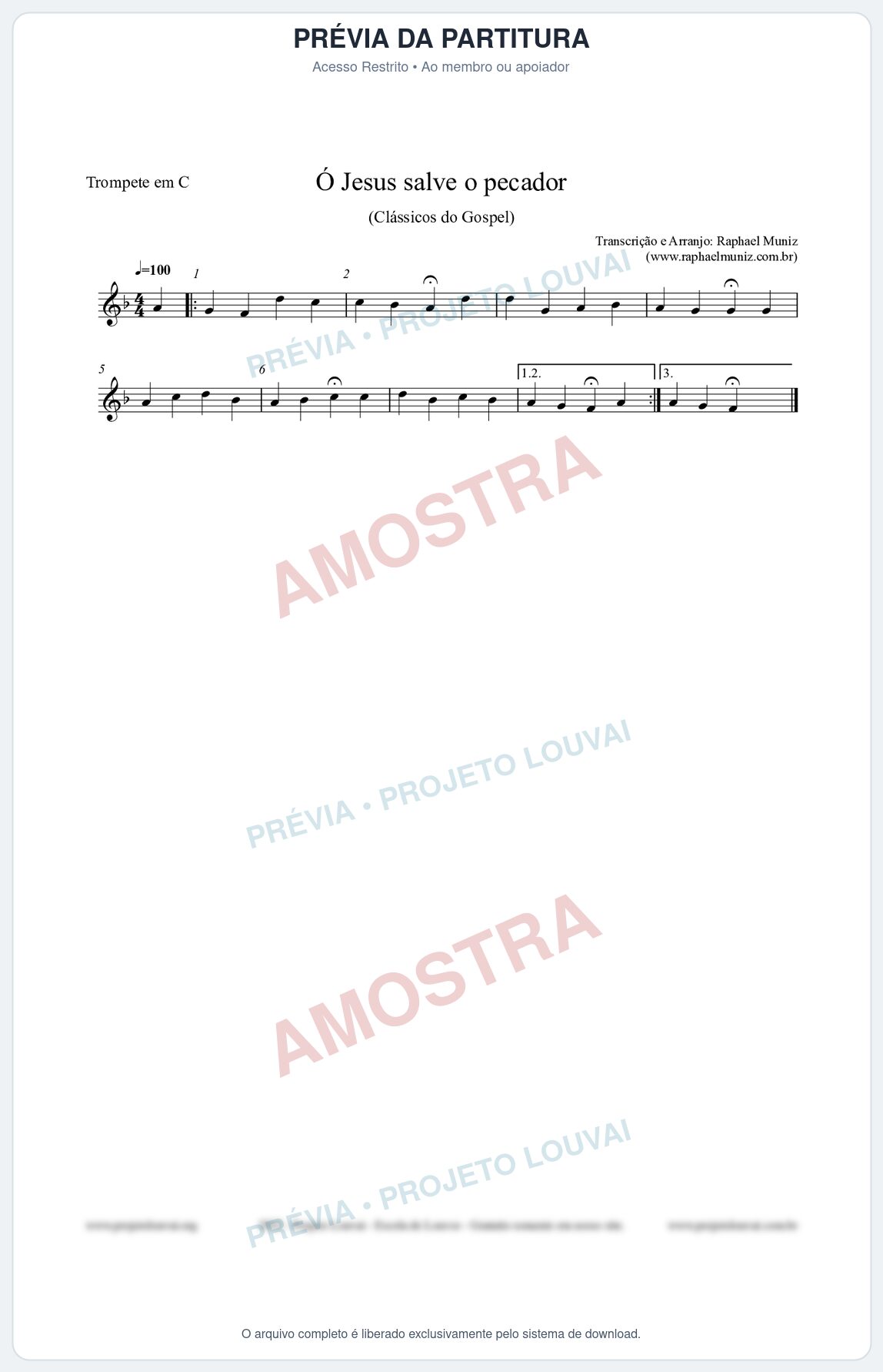 Prévia protegida da primeira página da partitura Partitura para Trompete em C - Ó Jesus salve o pecador - Die Melodien nº186 - Clássicos do Gospel