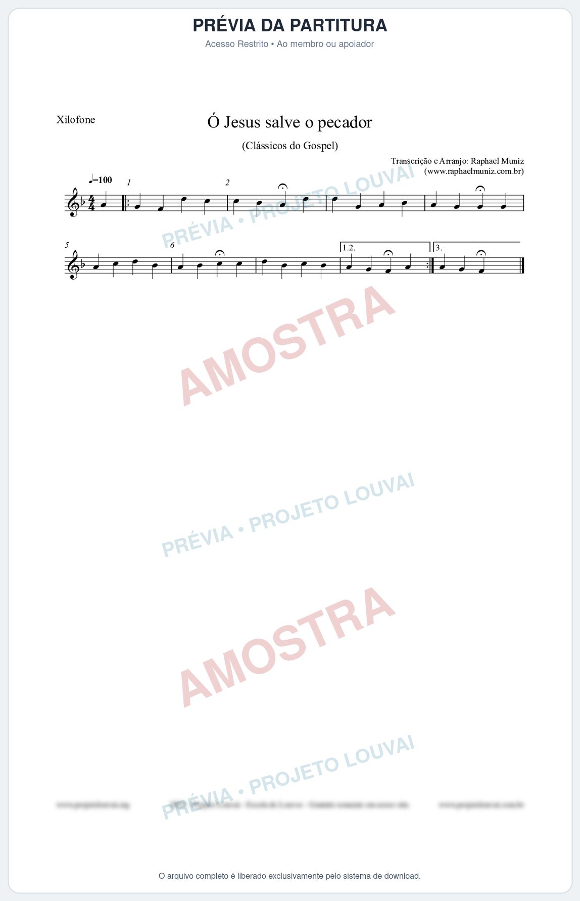 Prévia protegida da primeira página da partitura Partitura para Xilofone - Ó Jesus salve o pecador - Die Melodien nº186 - Clássicos do Gospel