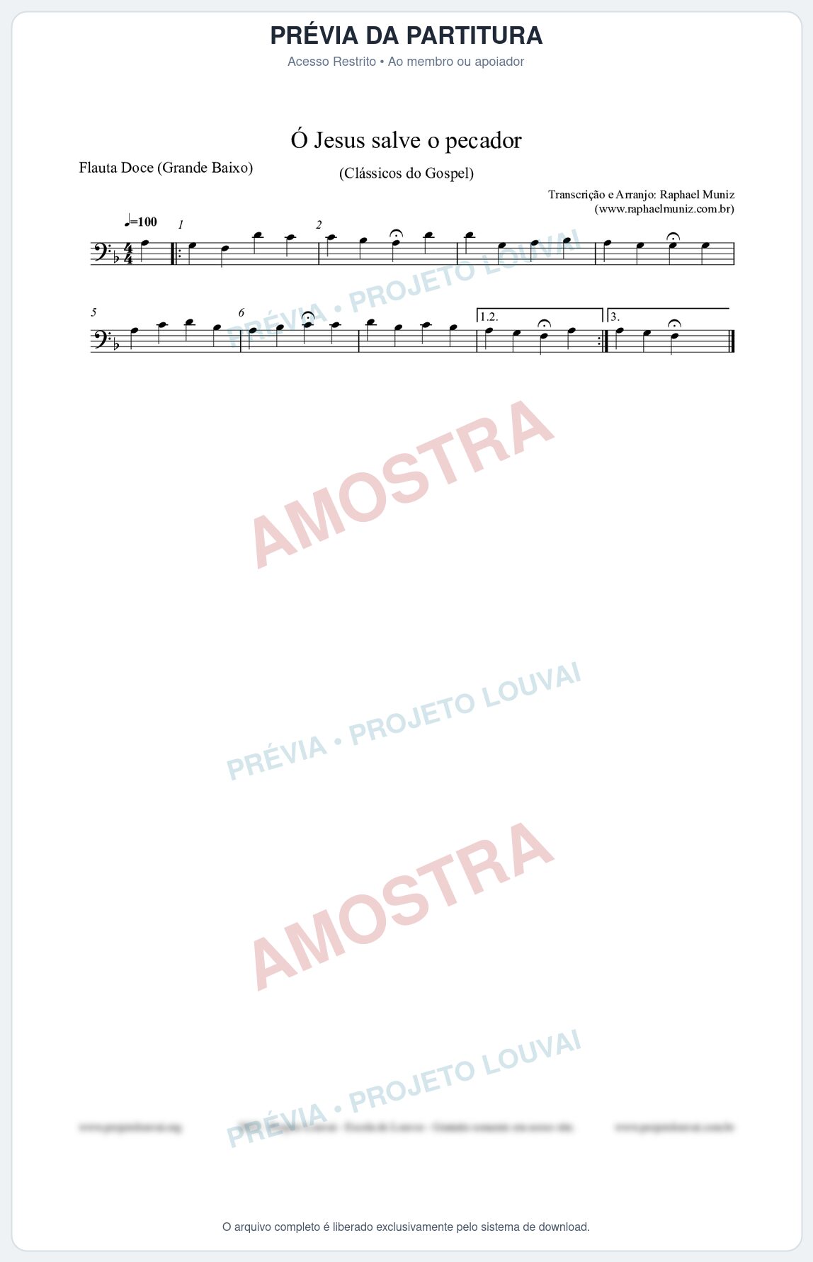 Prévia protegida da primeira página da partitura Partitura para Flauta Doce (Grande Baixo) - Ó Jesus salve o pecador - Die Melodien nº186 - Clássicos do Gospel