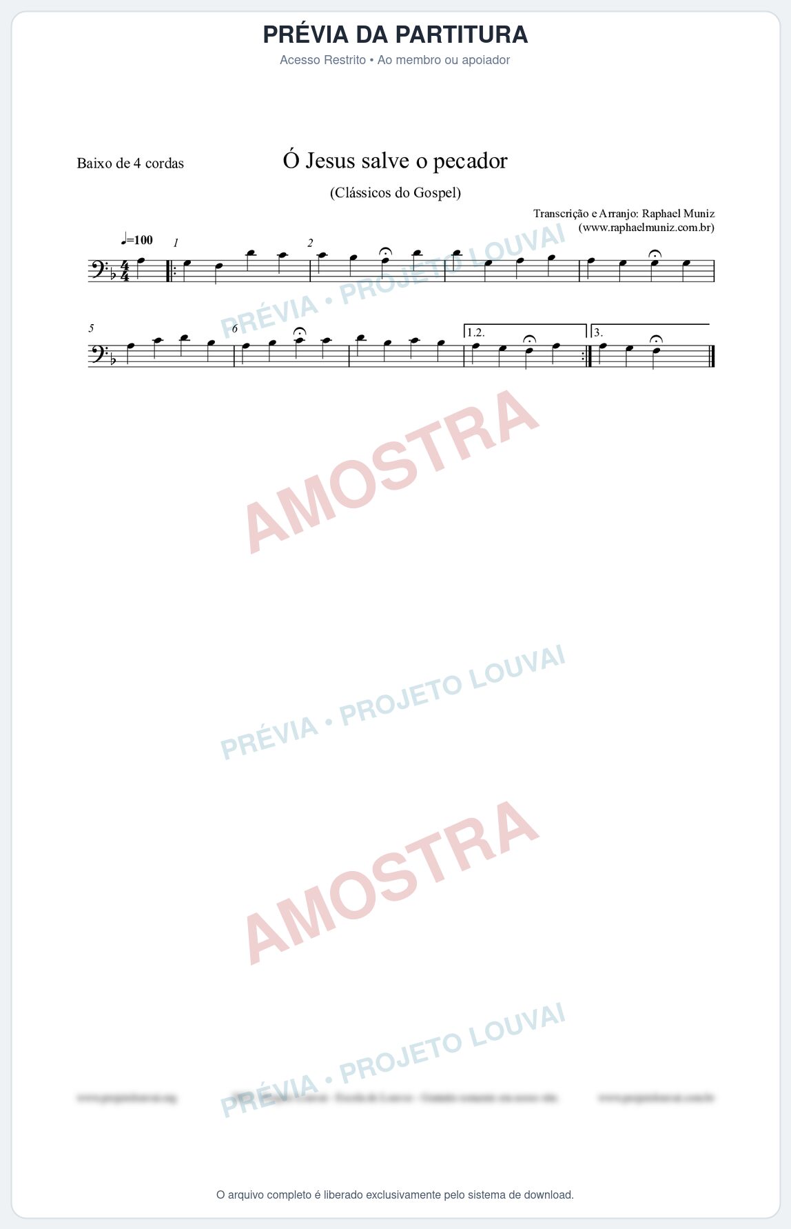 Prévia protegida da primeira página da partitura Partitura para Baixo de 4 cordas - Ó Jesus salve o pecador - Die Melodien nº186 - Clássicos do Gospel