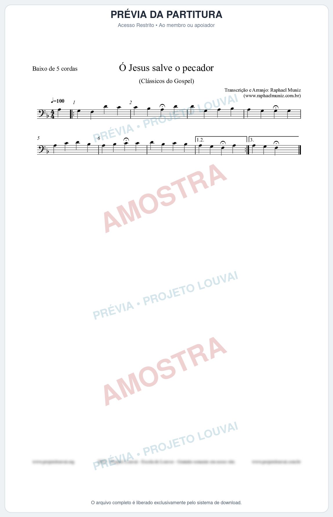 Prévia protegida da primeira página da partitura Partitura para Baixo de 5 cordas - Ó Jesus salve o pecador - Die Melodien nº186 - Clássicos do Gospel