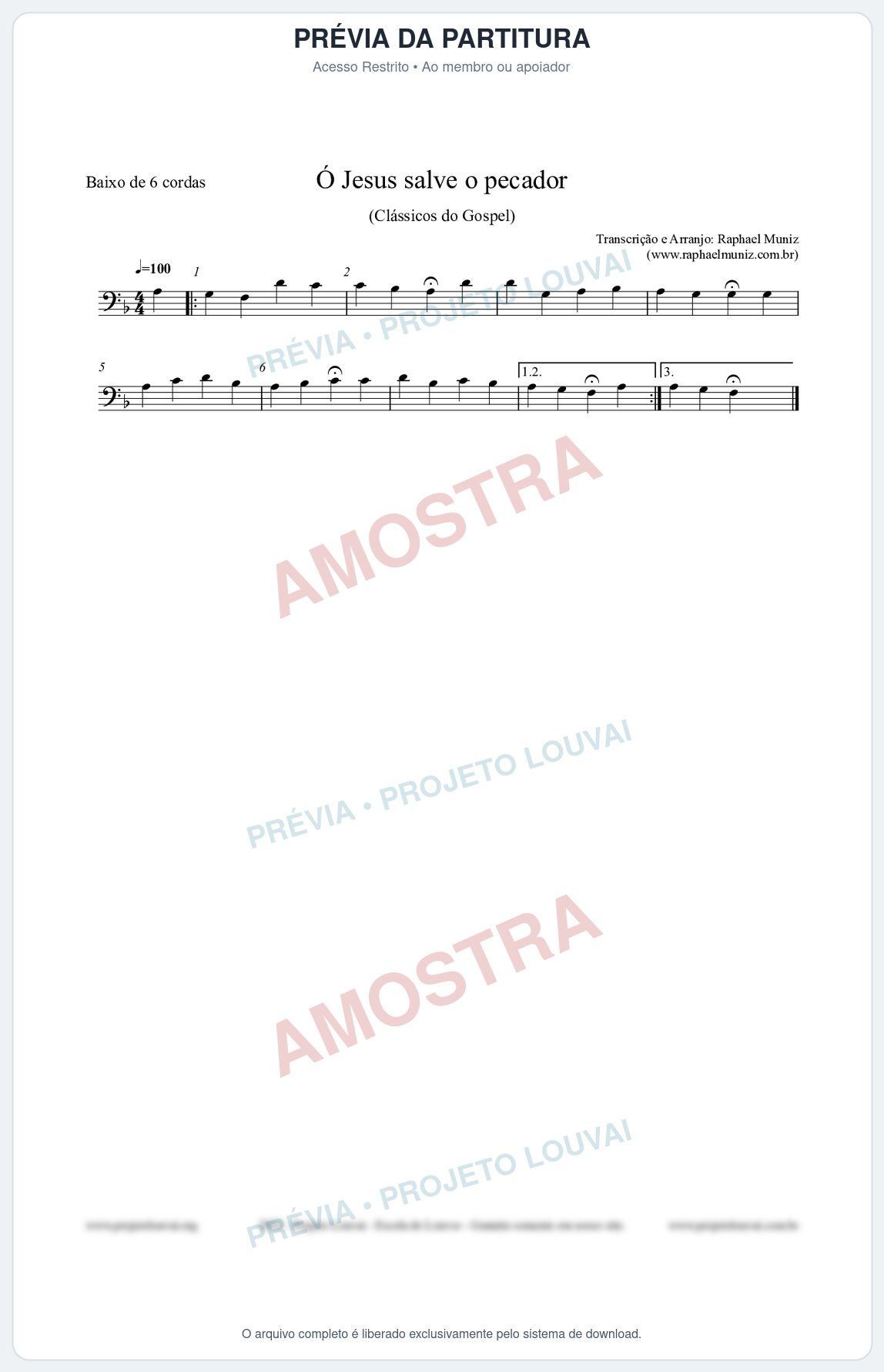 Prévia protegida da primeira página da partitura Partitura para Baixo de 6 cordas - Ó Jesus salve o pecador - Die Melodien nº186 - Clássicos do Gospel