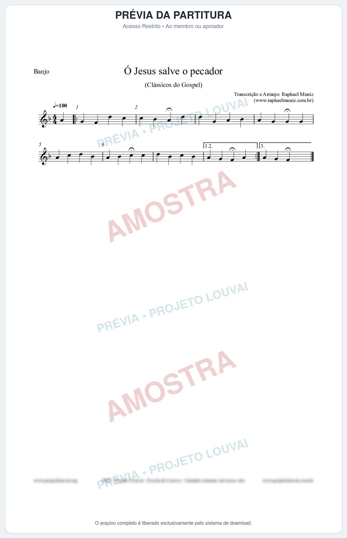 Prévia protegida da primeira página da partitura Partitura para Banjo - Ó Jesus salve o pecador - Die Melodien nº186 - Clássicos do Gospel