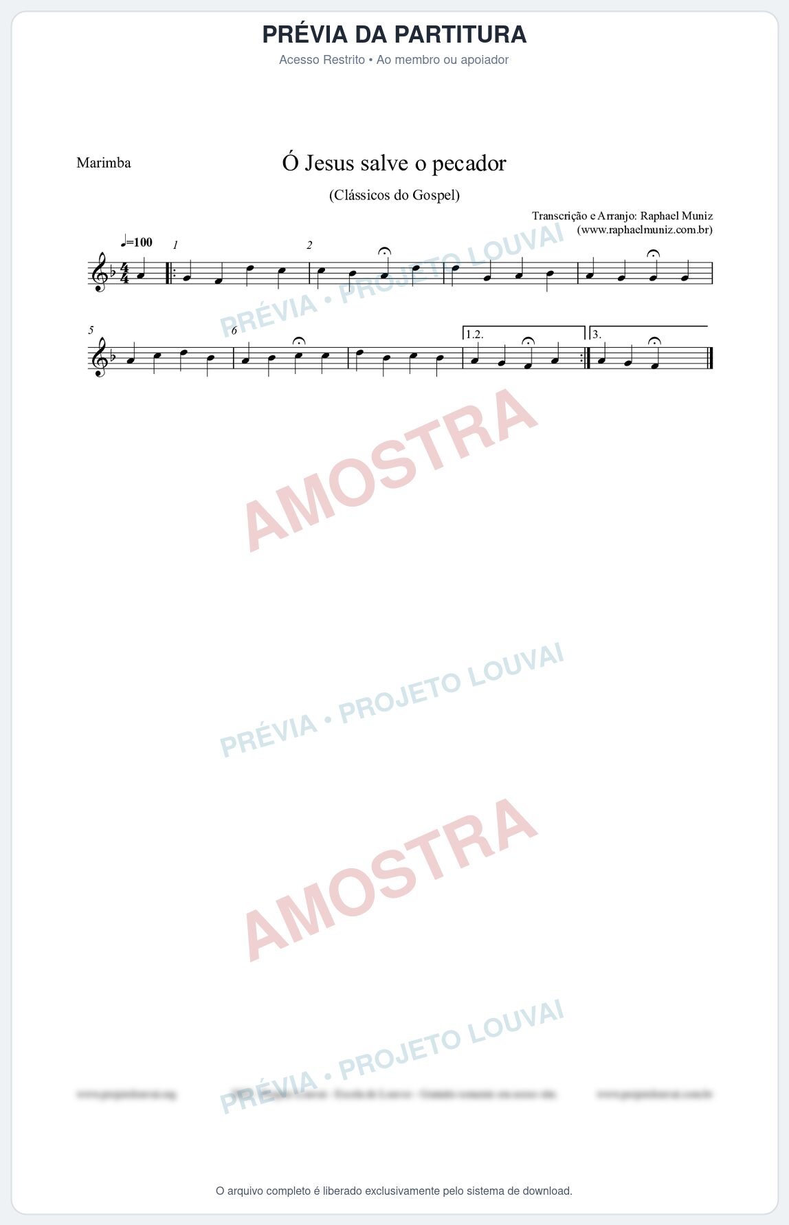 Prévia protegida da primeira página da partitura Partitura para Marimba - Ó Jesus salve o pecador - Die Melodien nº186 - Clássicos do Gospel