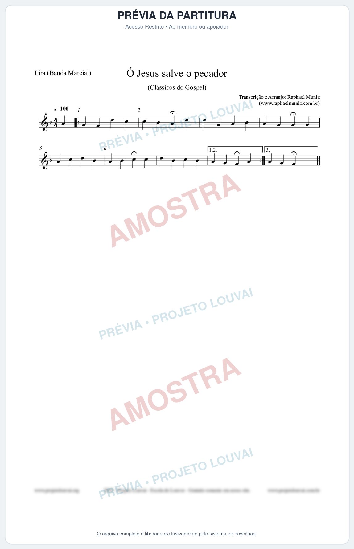 Prévia protegida da primeira página da partitura Partitura para Lira (Banda Marcial) - Ó Jesus salve o pecador - Die Melodien nº186 - Clássicos do Gospel