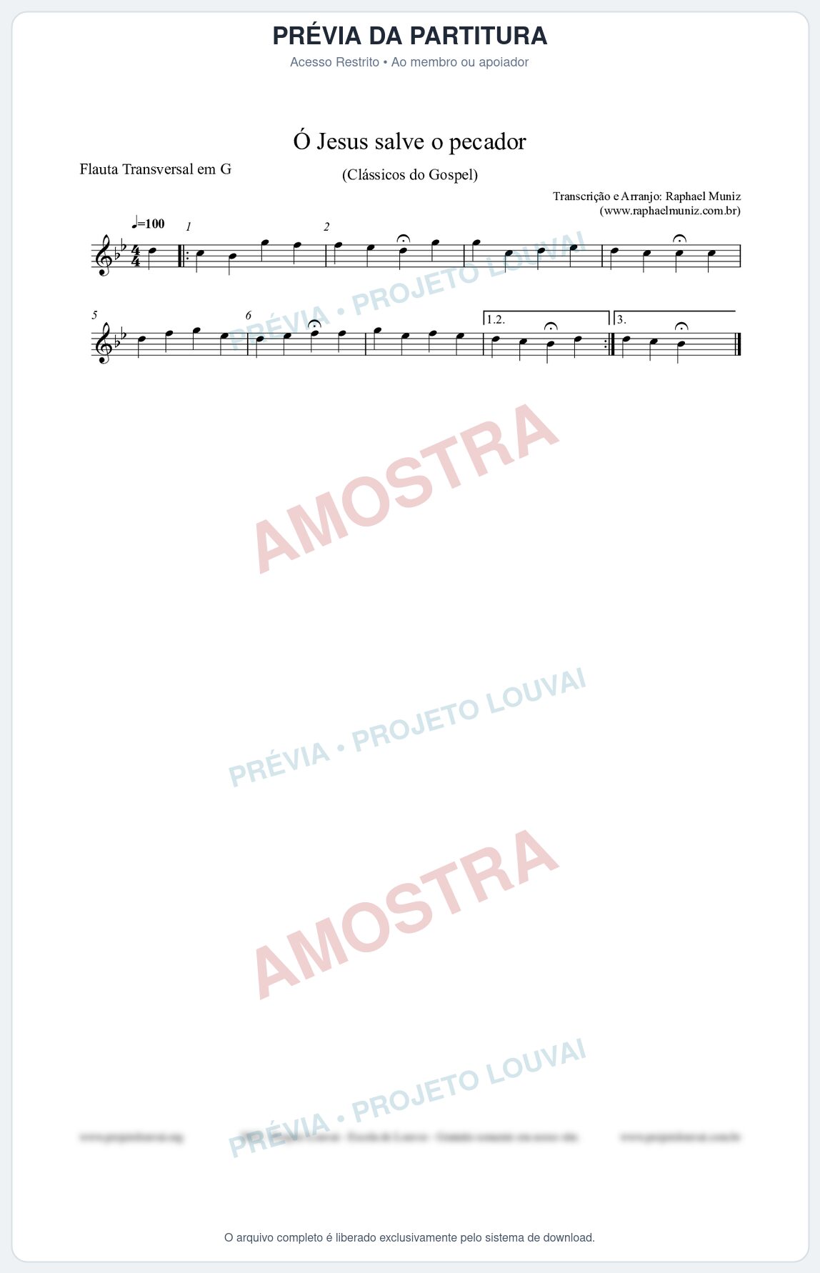 Prévia protegida da primeira página da partitura Partitura para Flauta Transversal em G - Ó Jesus salve o pecador - Die Melodien nº186 - Clássicos do Gospel