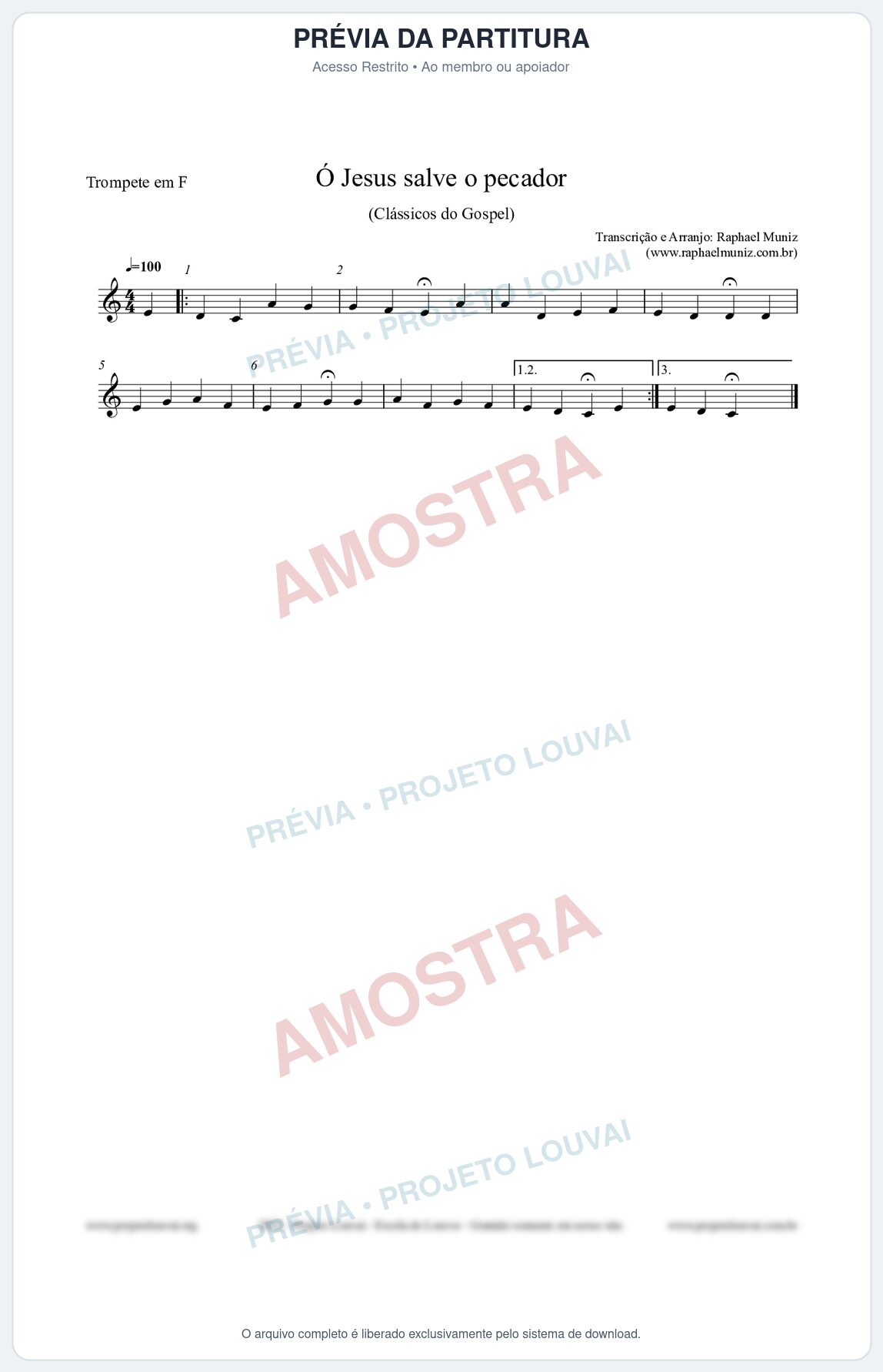 Prévia protegida da primeira página da partitura Partitura para Trompete em F - Ó Jesus salve o pecador - Die Melodien nº186 - Clássicos do Gospel