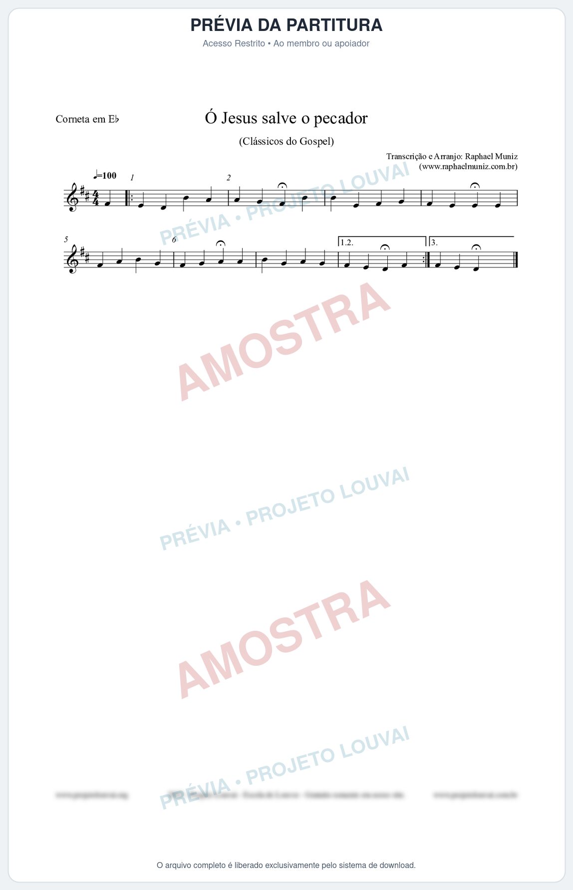 Prévia protegida da primeira página da partitura Partitura para Corneta em Eb - Ó Jesus salve o pecador - Die Melodien nº186 - Clássicos do Gospel