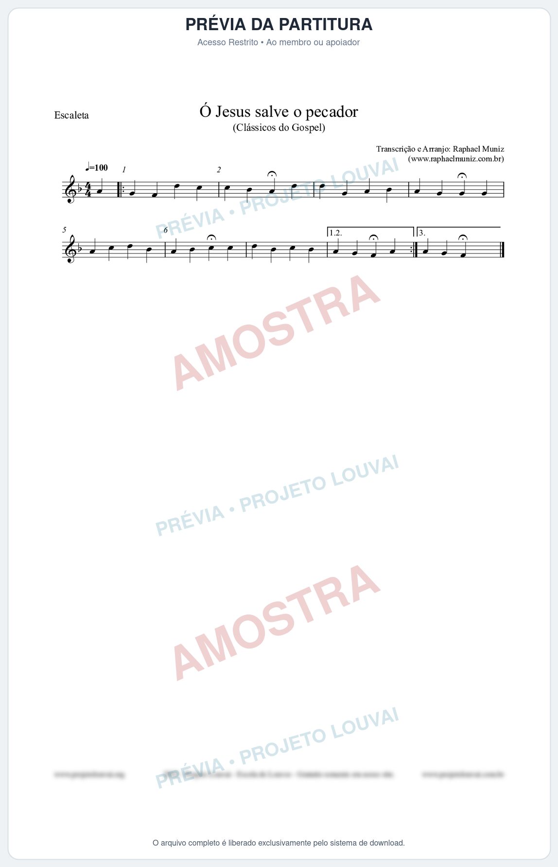 Prévia protegida da primeira página da partitura Partitura para Escaleta - Ó Jesus salve o pecador - Die Melodien nº186 - Clássicos do Gospel