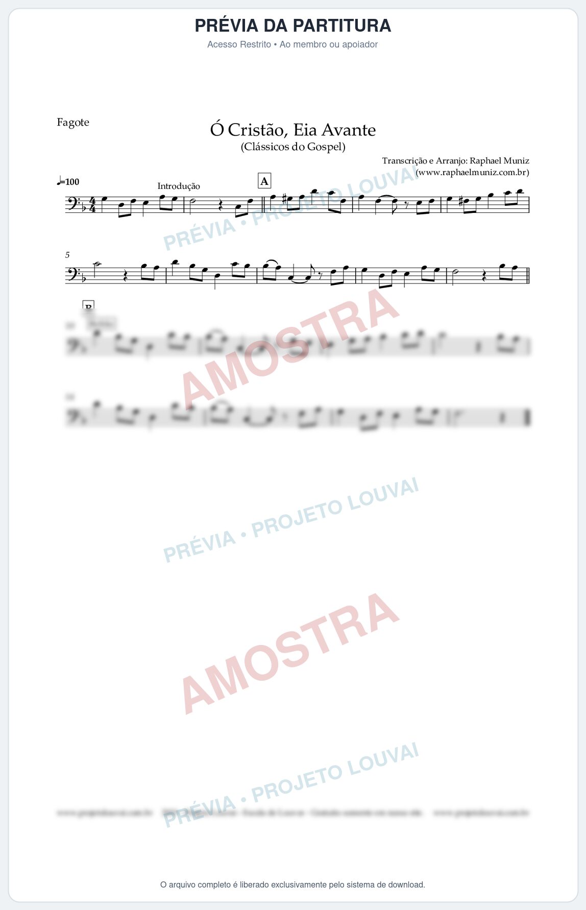 Prévia protegida da primeira página da partitura Partitura para Fagote - Ó Cristão, Eia Avante - Harpa Cristã nº 11 - Clássicos do Gospel