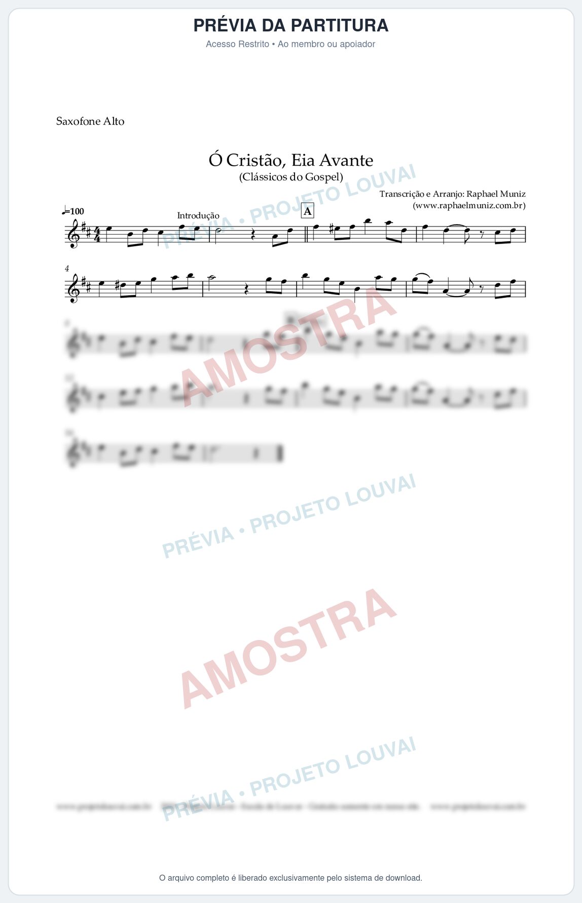 Prévia protegida da primeira página da partitura Partitura para Saxofone Alto - Ó Cristão, Eia Avante - Harpa Cristã nº 11 - Clássicos do Gospel