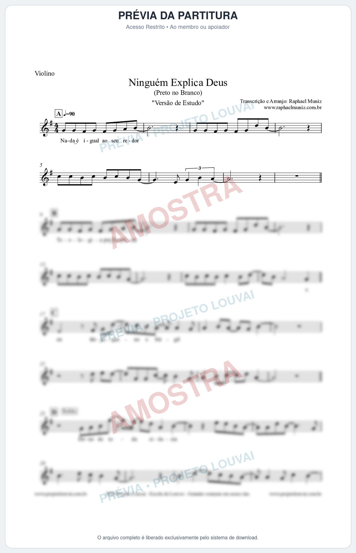 Prévia protegida da primeira página da partitura Partitura para Violino - Ninguém Explica Deus (Versão de Estudo) - Preto no Branco